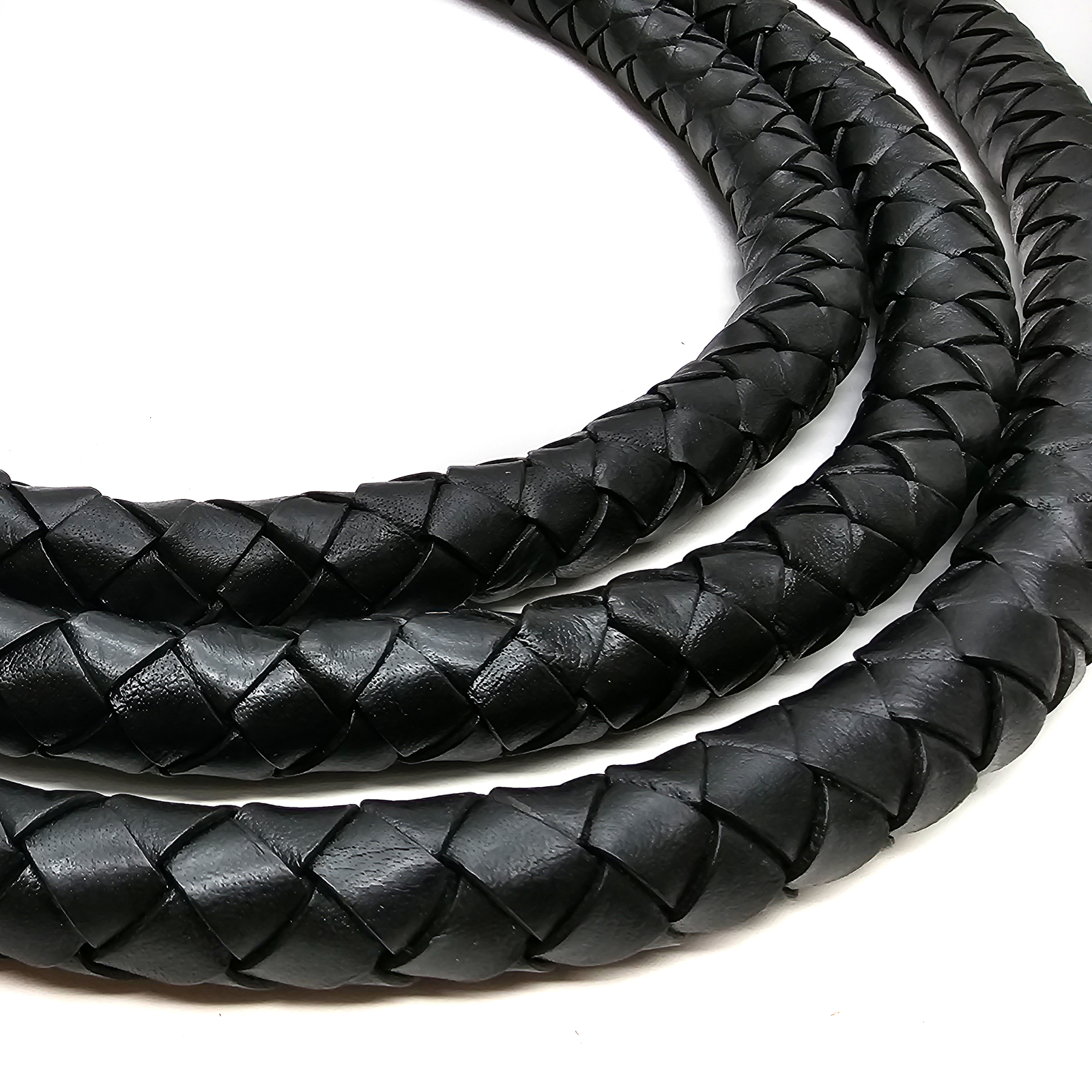 Lederschnur geflochten 20 mm - Schwarz. Länge: 3 Meter