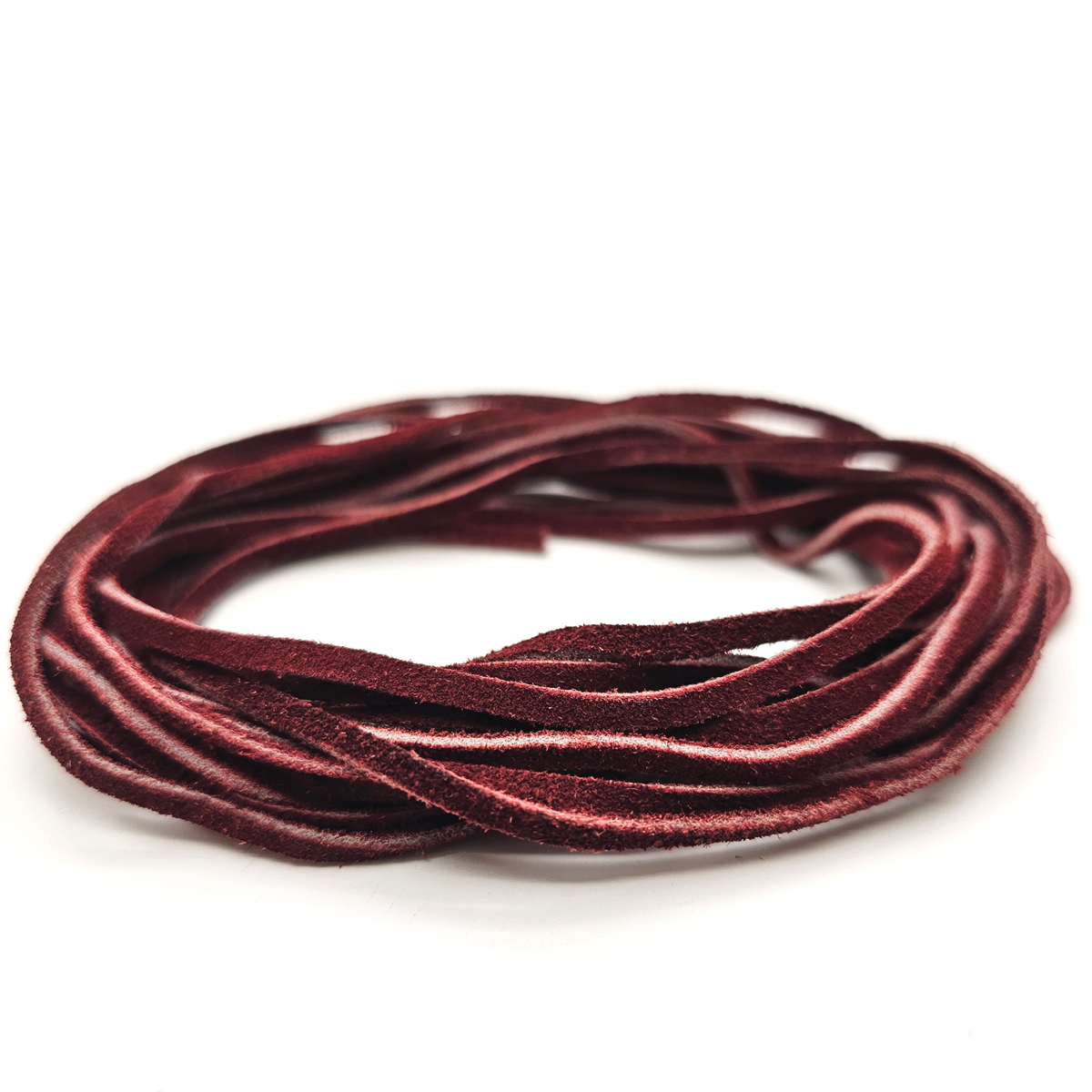 Lederband Flach Wild  3 mm x 1,5 mm - Weinrot. Länge: 25 m auf Rolle