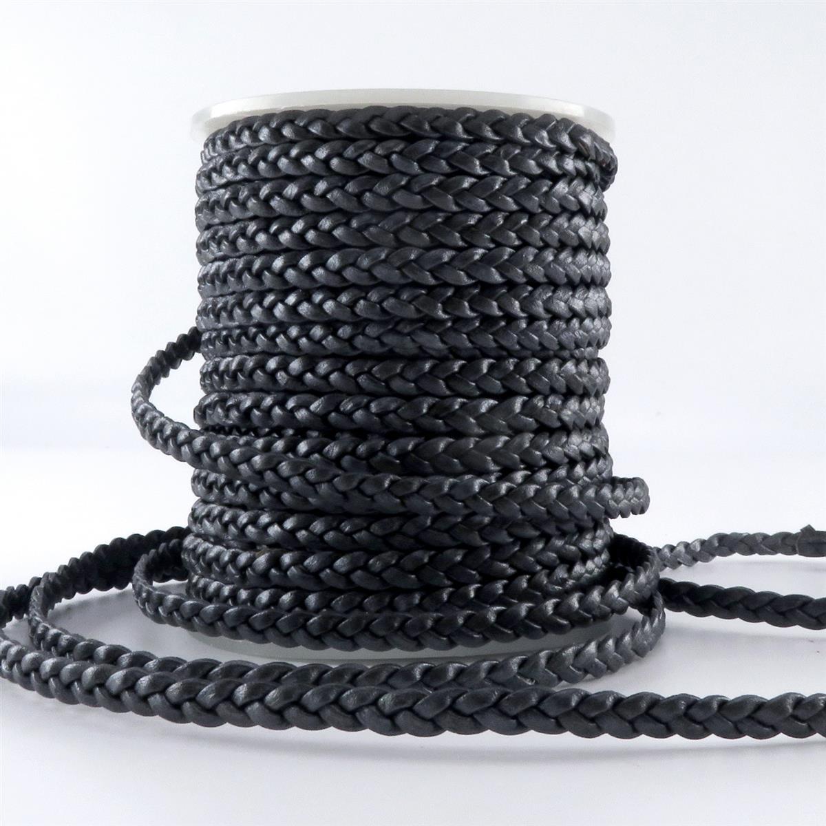 Lederschnur geflochten Flach 5 mm - Navy. Länge: 10 m