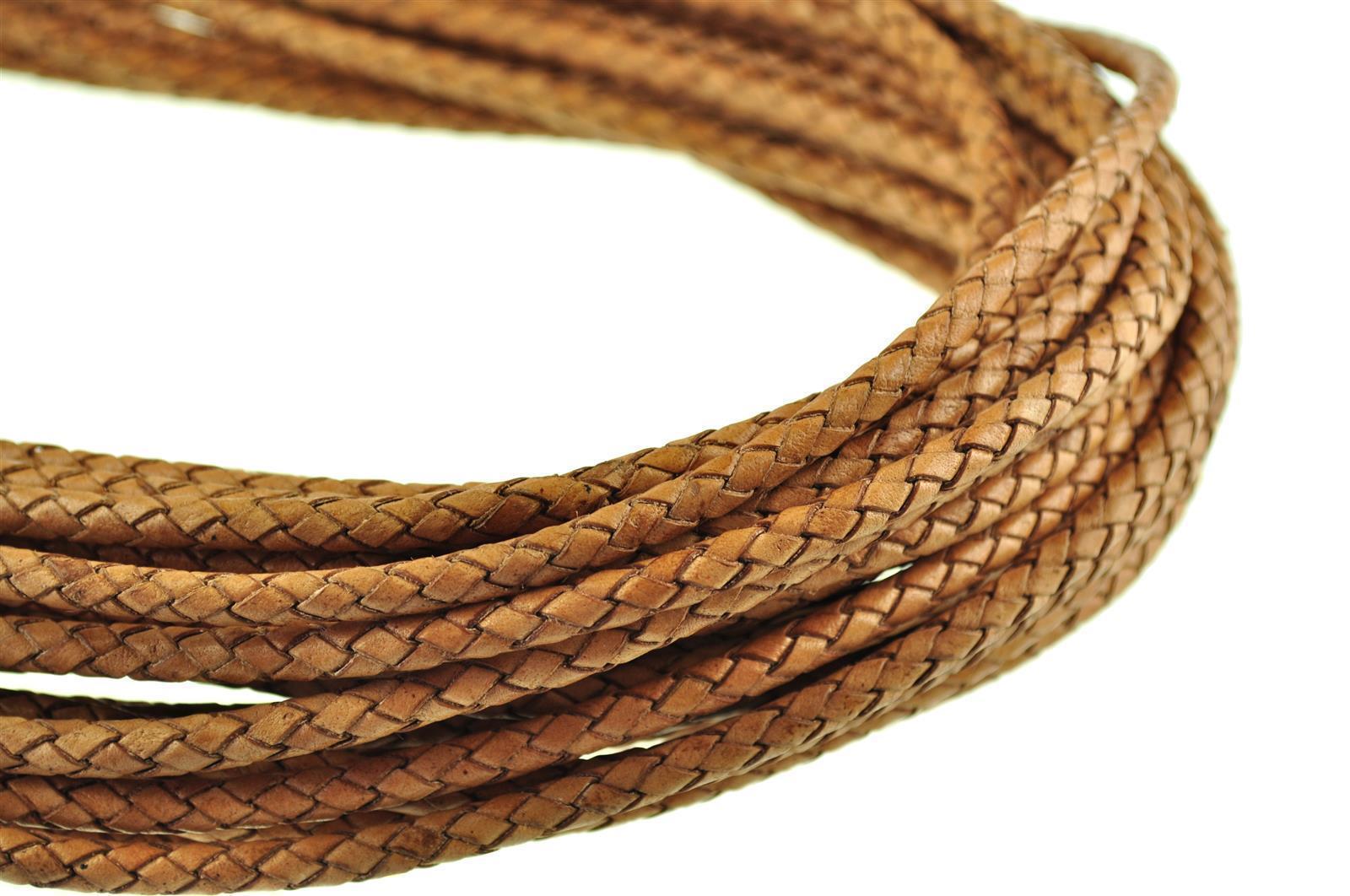 Lederschnur geflochten 5 mm - Naturbraun / Cognac. Länge: 20 m
