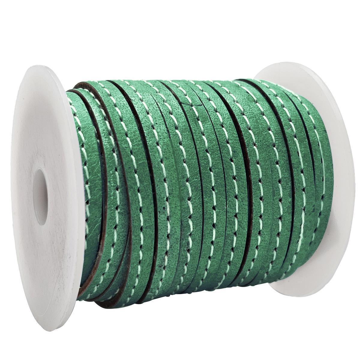 Lederband flach mit Ziernaht  5 x 1,5  mm - KO/10 Grün 1 m