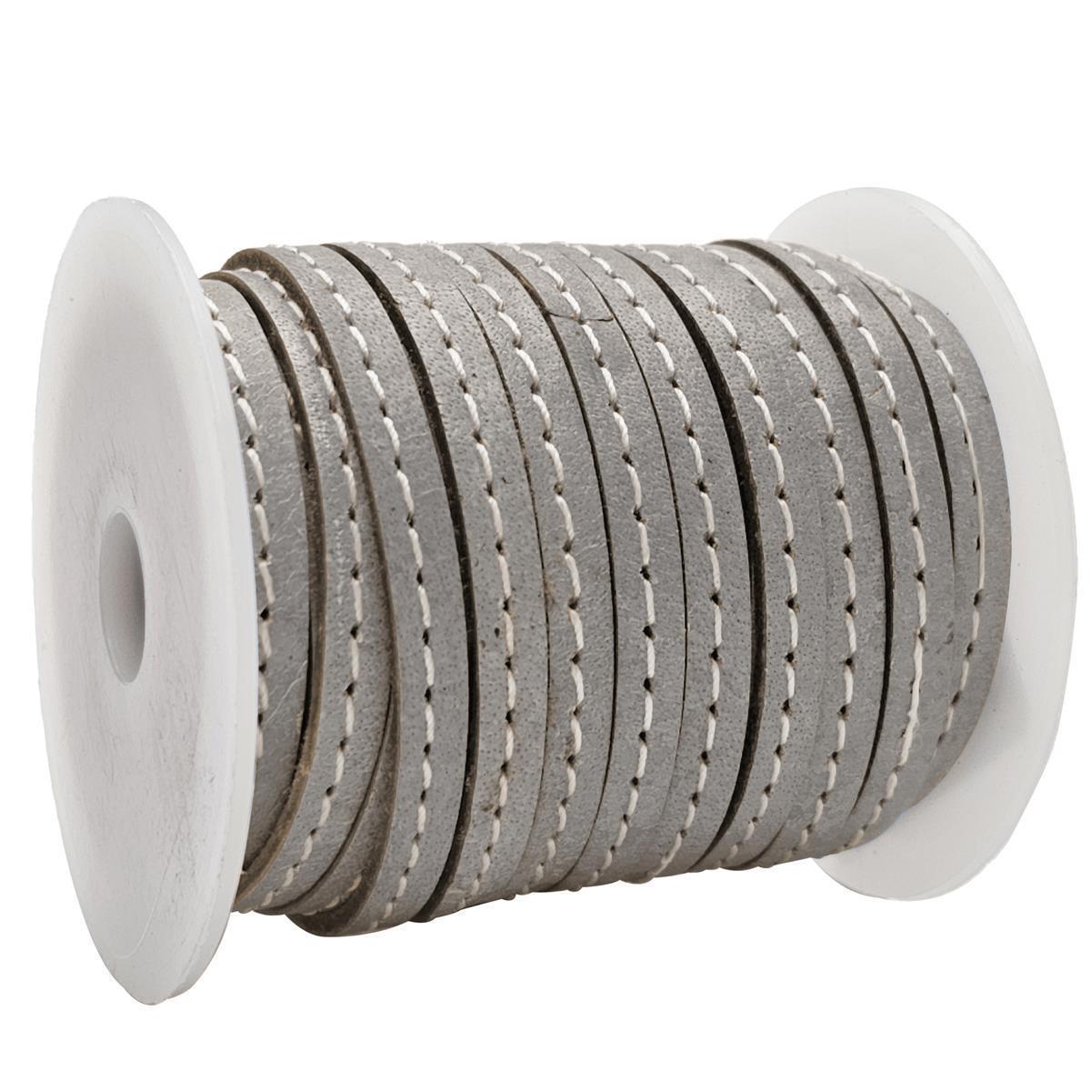 Lederband flach mit Ziernaht  5 x 1,5  mm - KO/19 Grau | 3 m