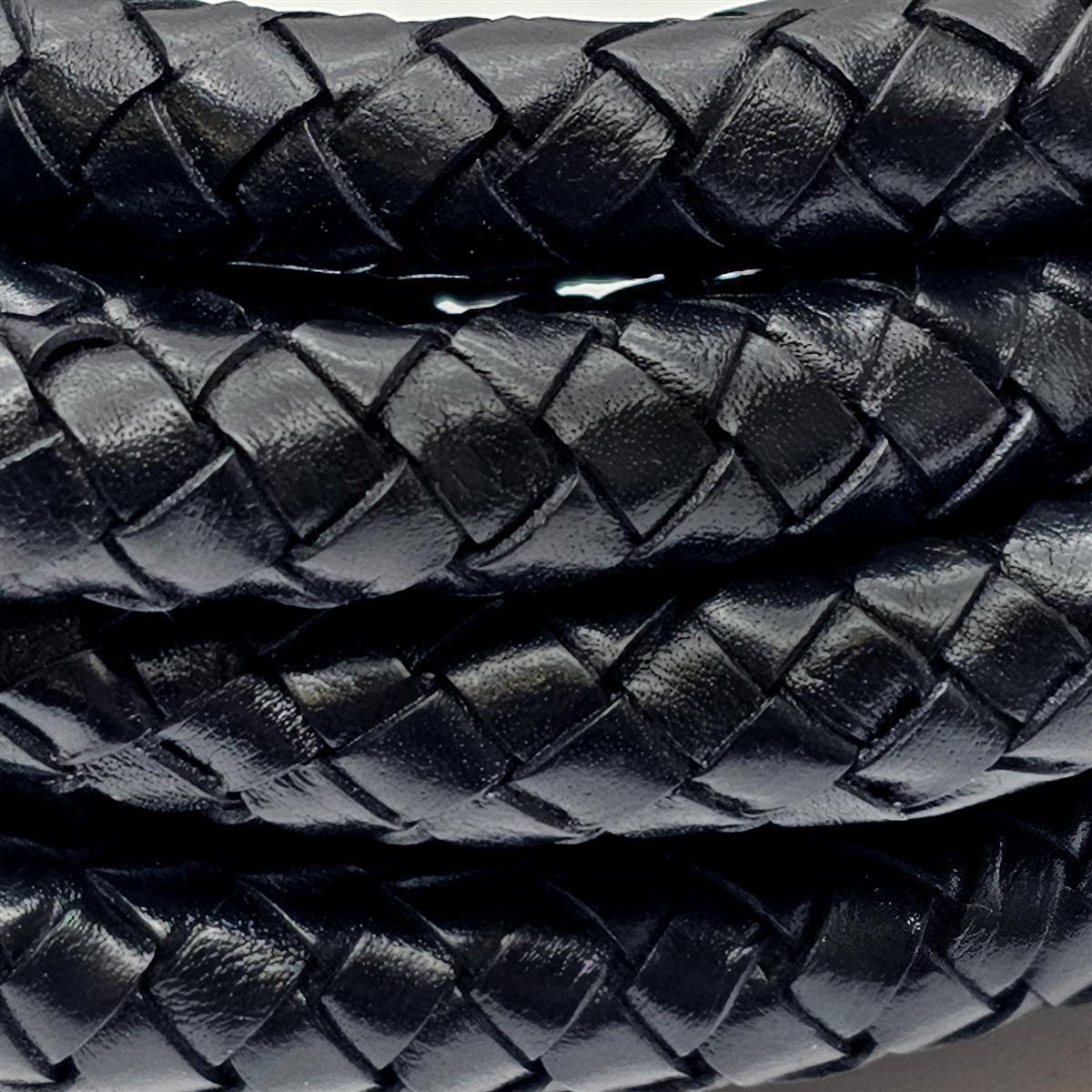 Lederschnur geflochten 15 mm - Schwarz. Länge: 5 m