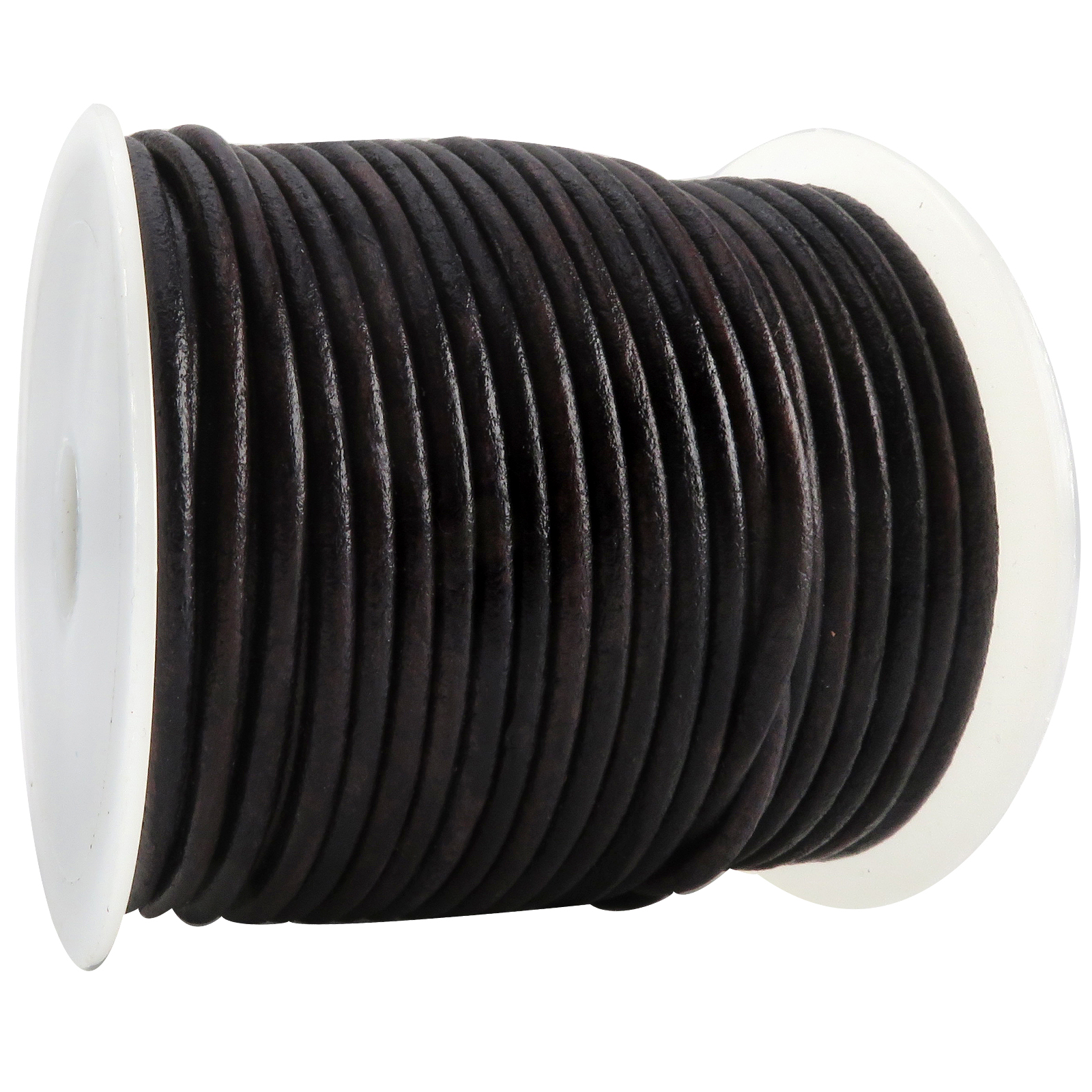 Lederschnur Rund 3 mm - Antik Schwarz. Länge: 10 m