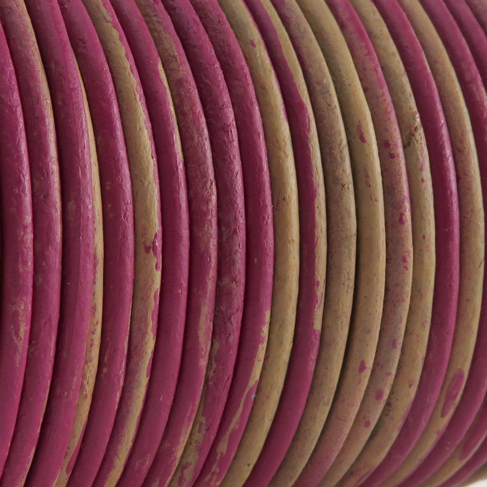 Lederschnur Rund 2 mm - Bicolor Pink/Beige. Länge: 25 m auf Rolle