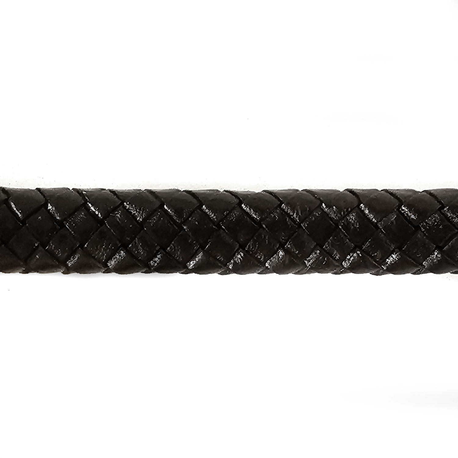 Lederband Geflochten oval | 1 Meter | 12 mm x 6 mm | Schwarz