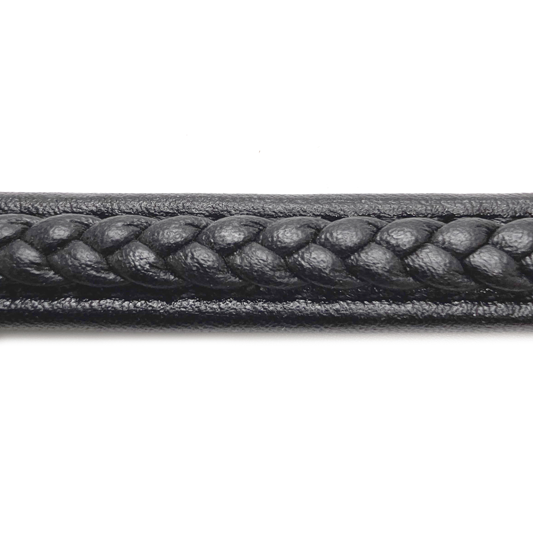 Lederarmband flach mit geflochtener Lederschnur - 12 mm - Schwarz. Größe: 19 cm (S)