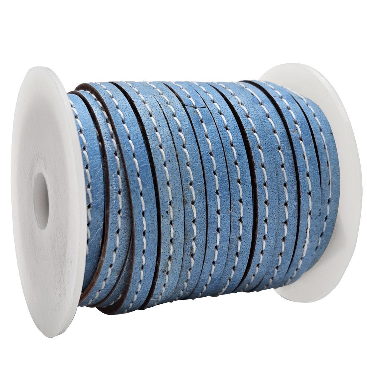 Lederband flach mit Ziernaht  5 x 1,5  mm - KO/15 Mittelblau 1 m