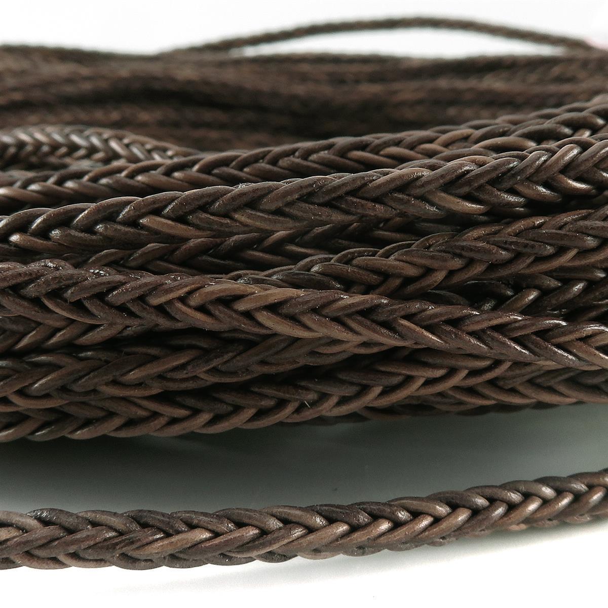 Lederschnur geflochten quadratisch 3 mm - Mesh Braun. Länge: 2 m