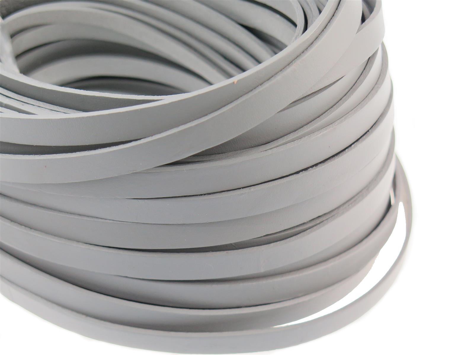 Lederband Flach 1 cm x 2 mm - Grau. Länge: 50 m
