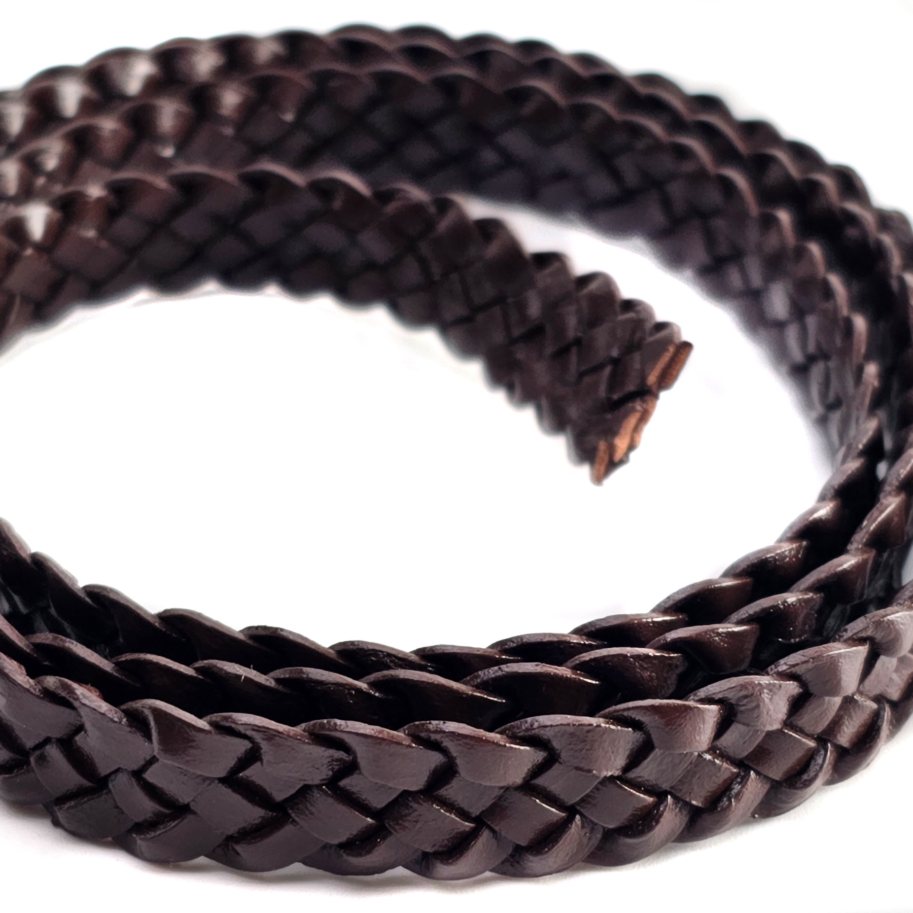 Lederschnur geflochten Flach 12 mm - Braun. Länge: 5 m