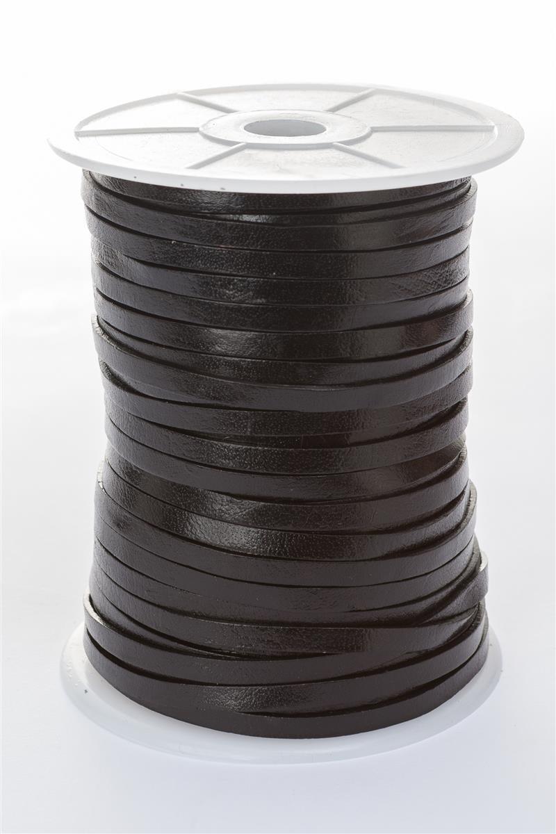 Lederband Flach 5 mm x 1,5 mm - Schwarz. Länge: 50 m auf Rolle