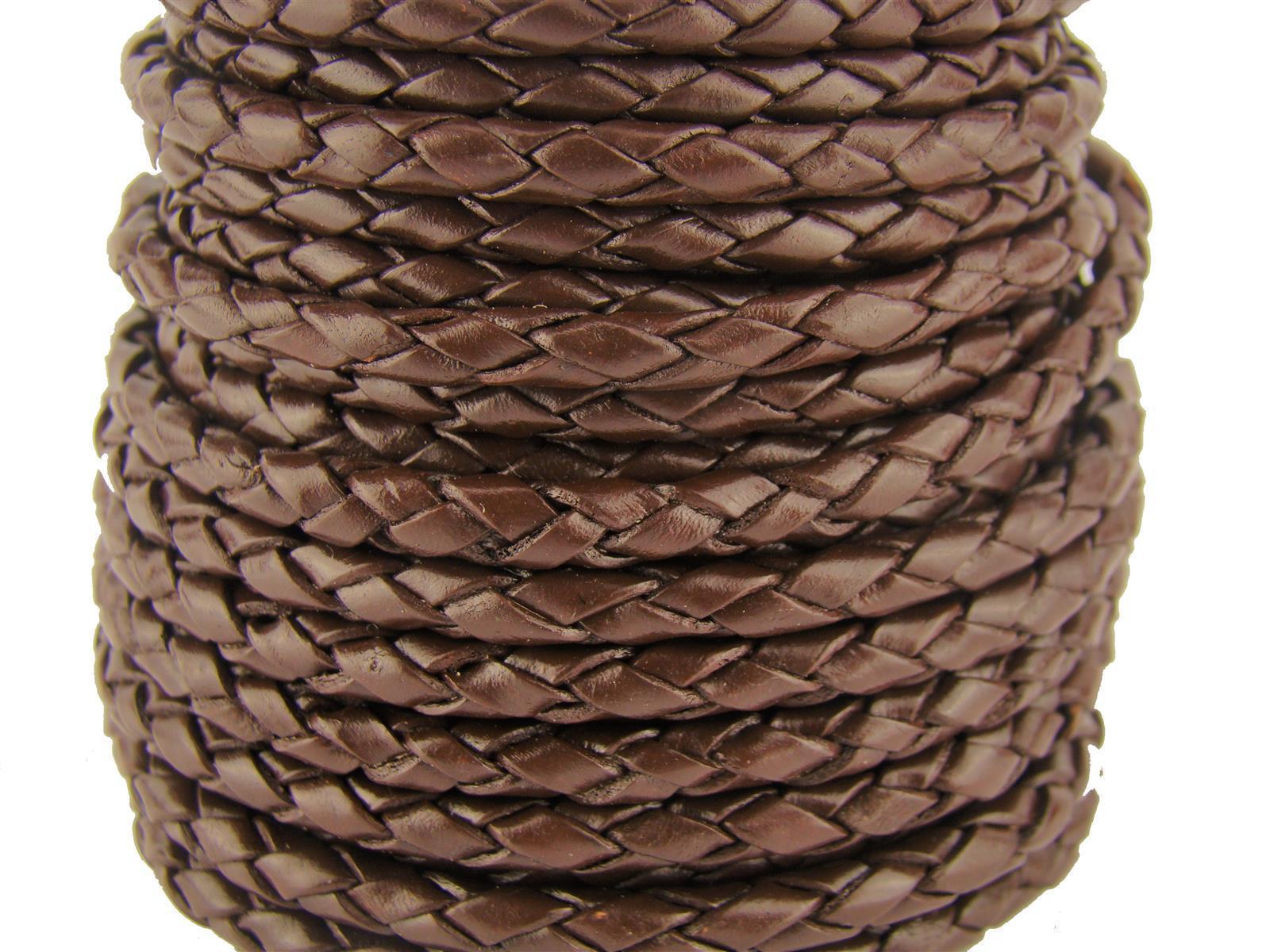 Lederschnur geflochten 4 mm - Braun. Länge: 10 m
