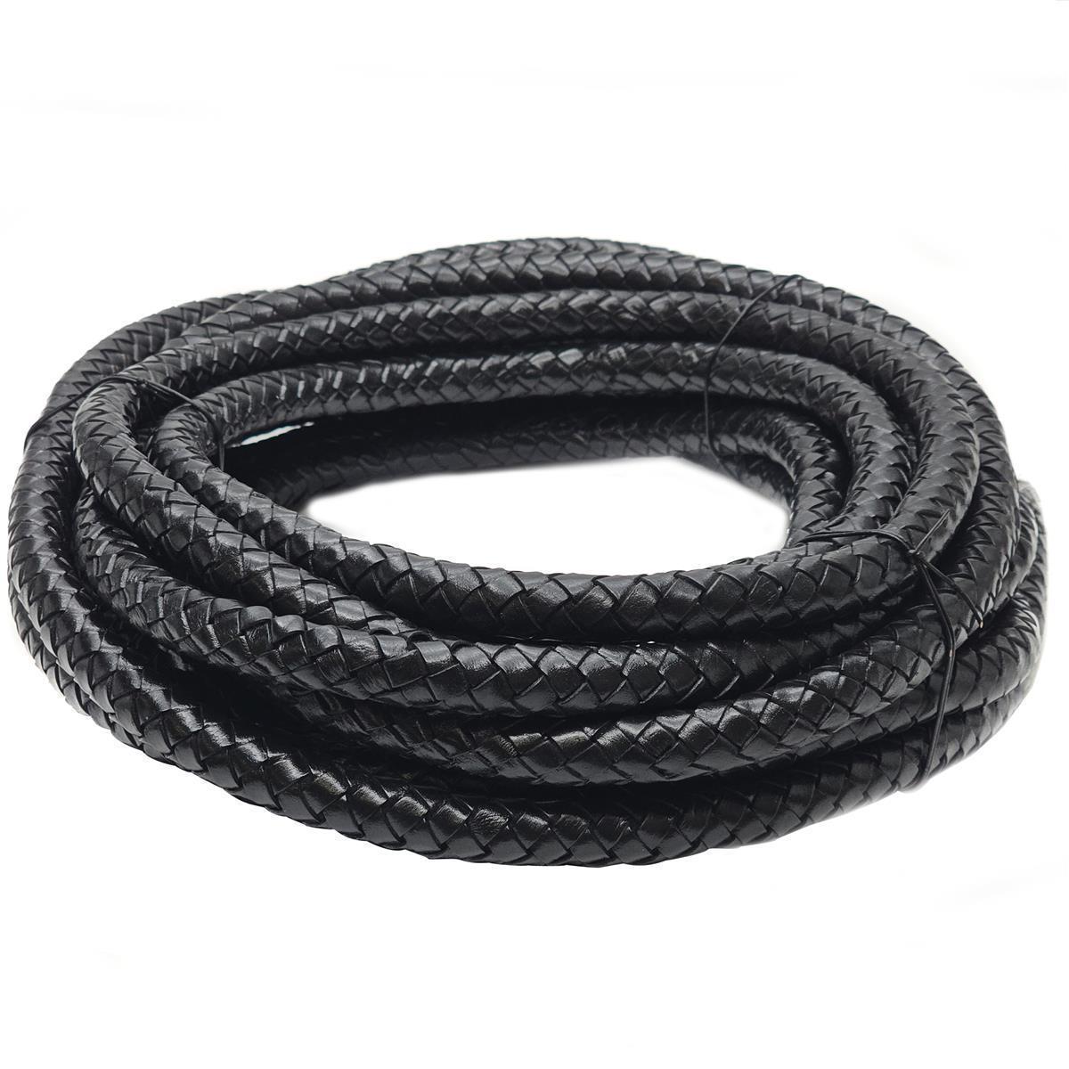 Lederschnur geflochten 15 mm - Schwarz. Länge: 5 m