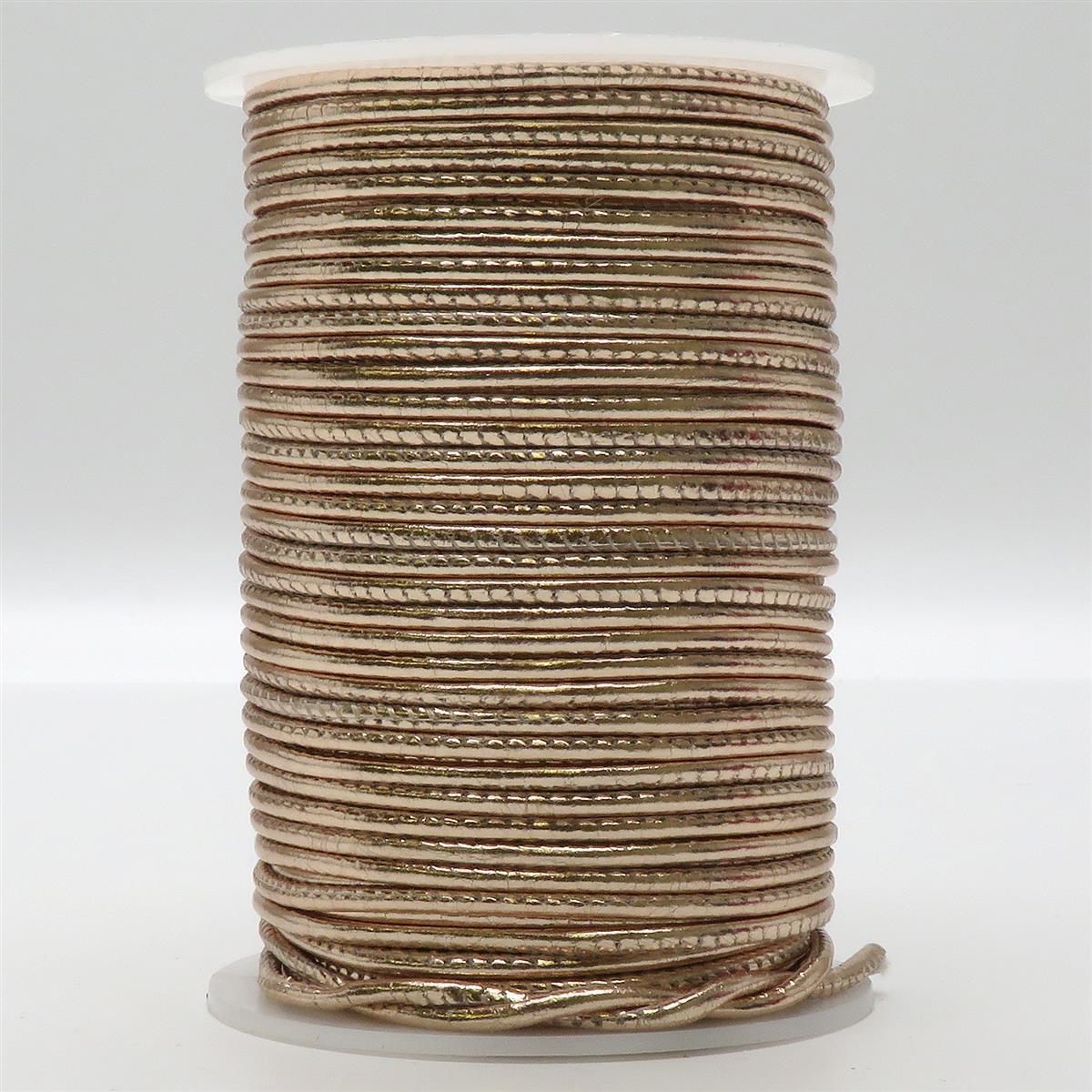 Lederschnur Rund gesäumt 2,5 mm - Rosegold. Länge: 3 m
