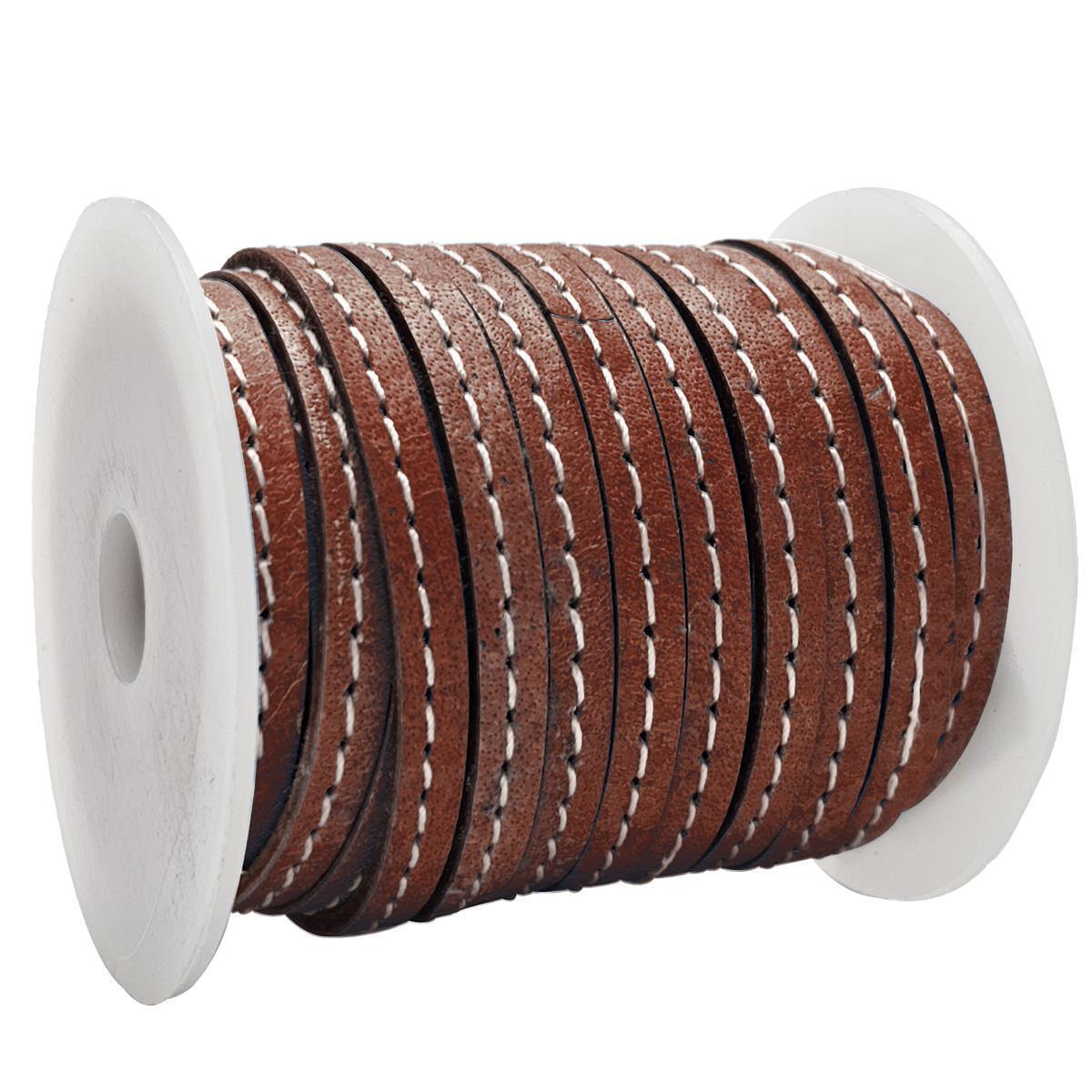 Lederband flach mit Ziernaht  5 x 1,5  mm - KO/13 Rotbraun 3 m