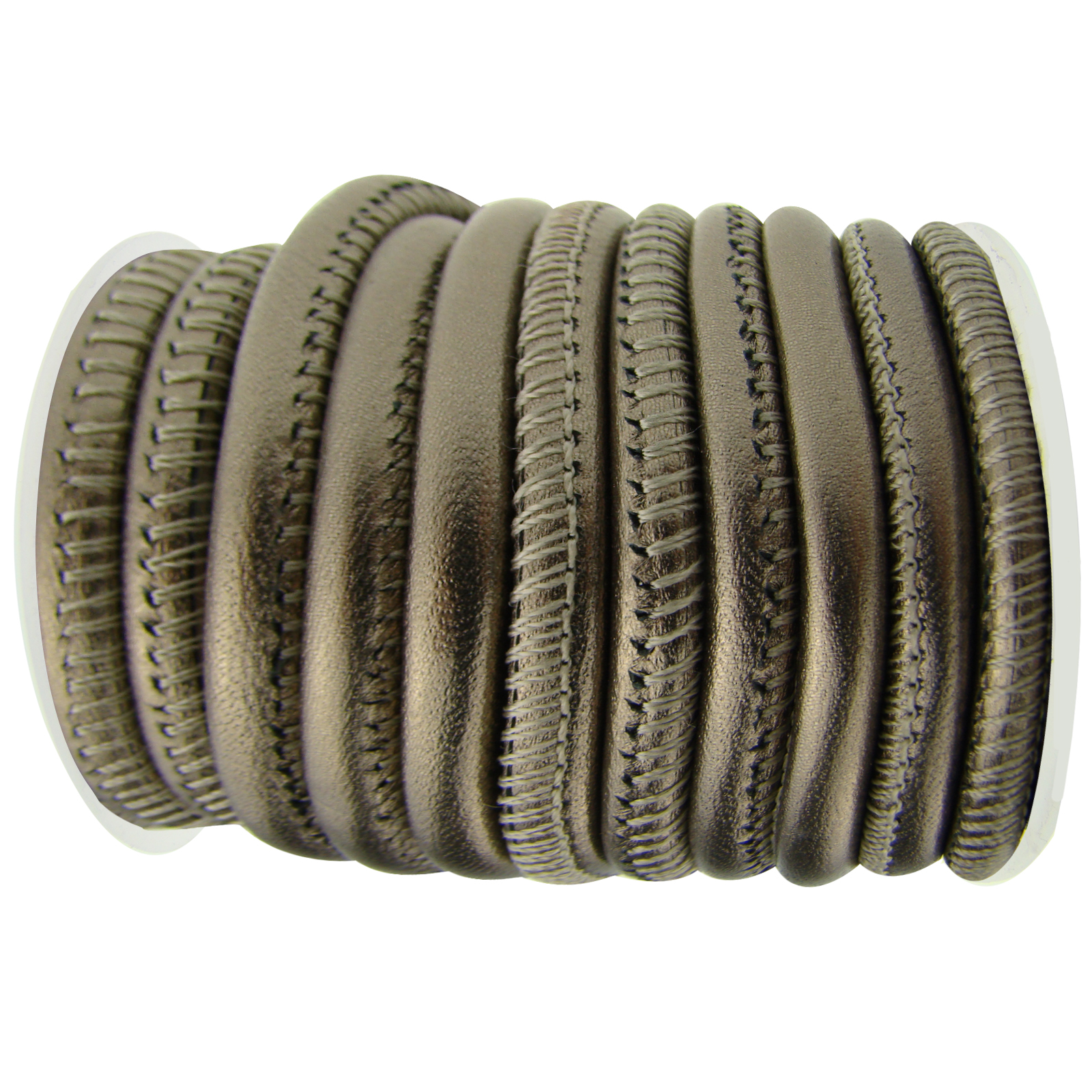 Lederschnur Rund gesäumt | Dicke:  5 mm - Messing Metallic. Länge: 5 m