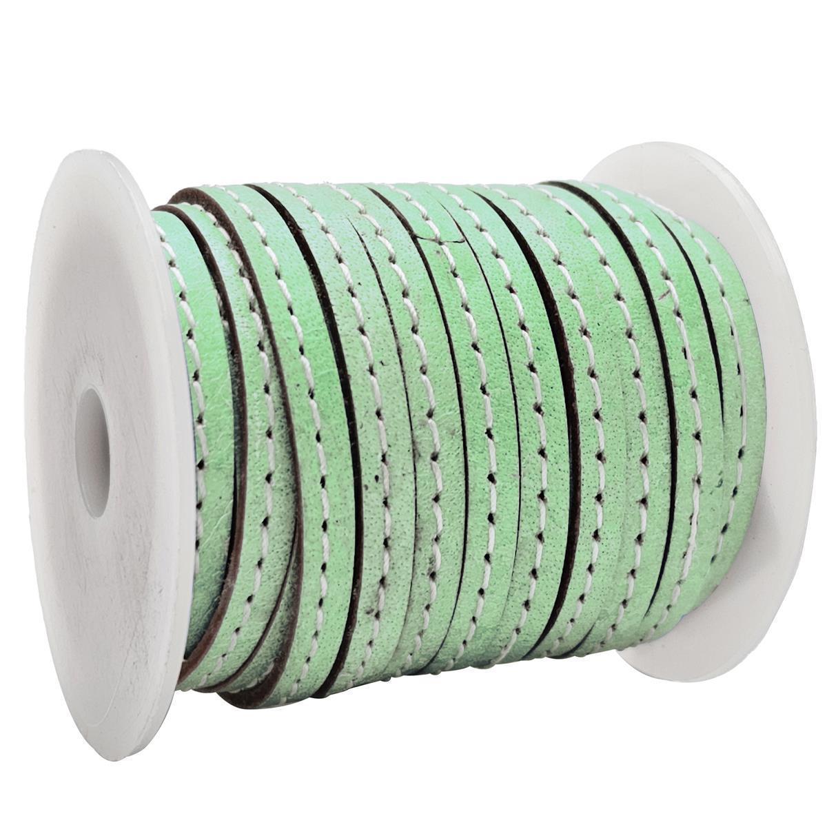 Lederband flach mit Ziernaht  5 x 1,5  mm - KO/11 Mintgrün 5 m