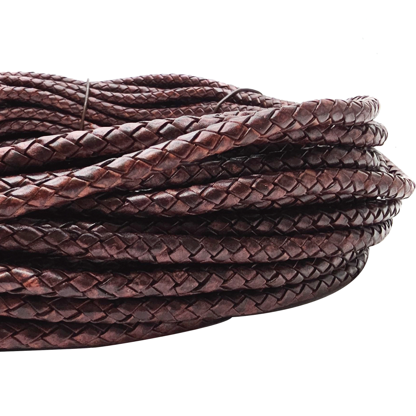 Lederschnur geflochten 5 mm - Antik Braun. Länge: 15 m