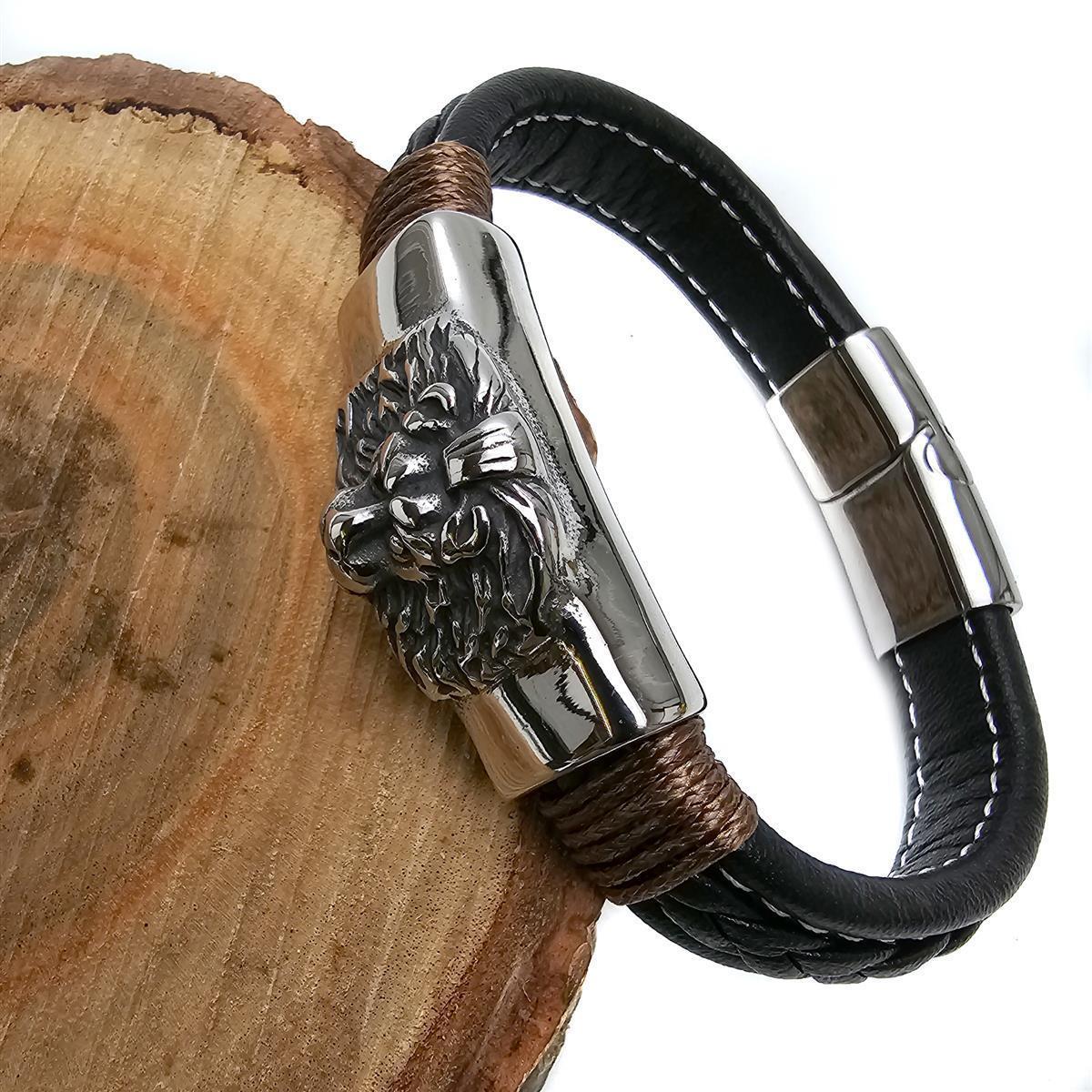 Lederarmband für Herren mit Löwenkopf und Magnetverschluss 3