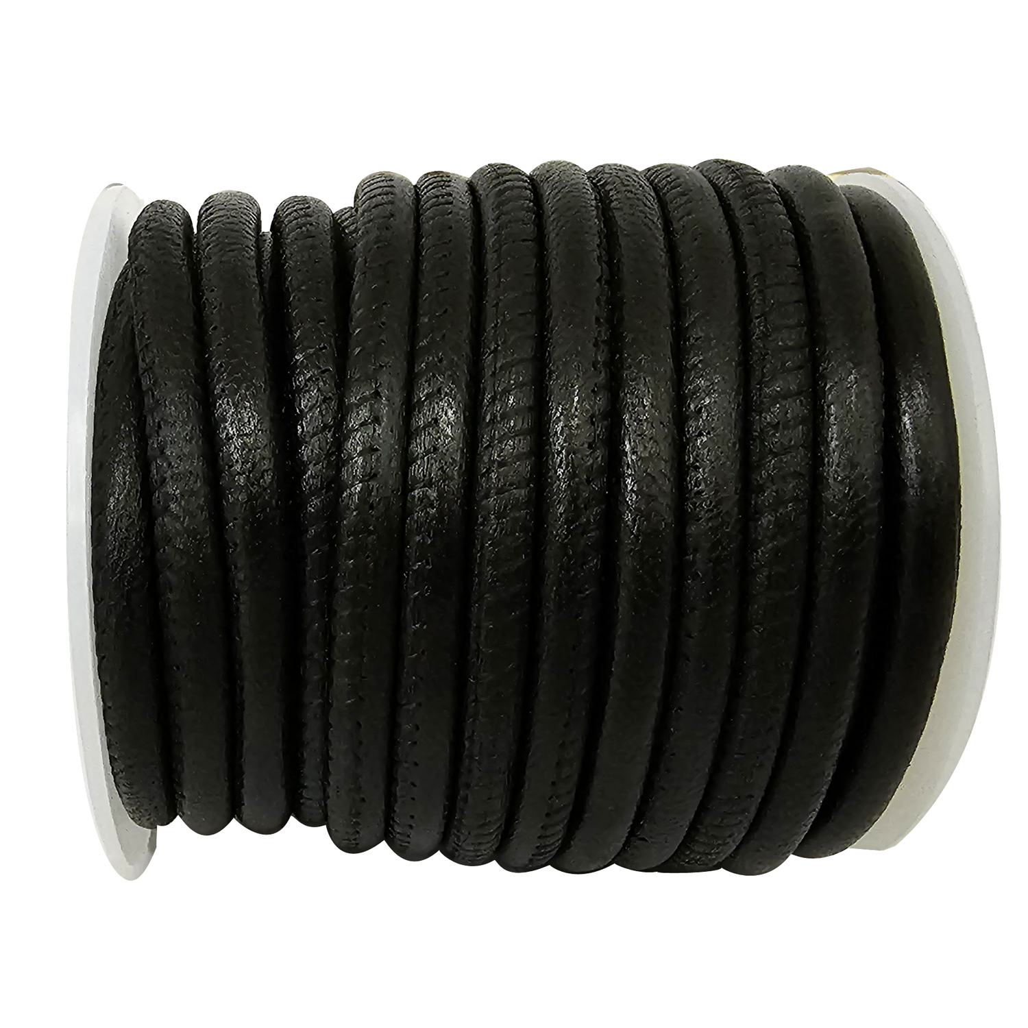 Lederschnur Rund gesäumt | Dicke: 5 mm - Schwarz