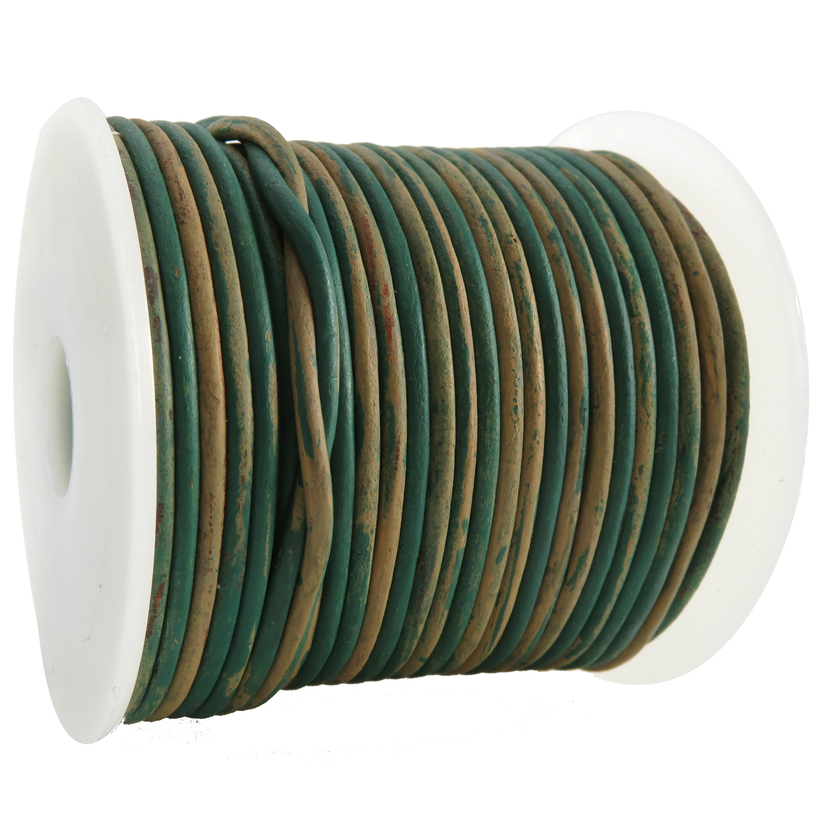 Lederschnur Rund 2 mm - 25m/Rolle - Bicolor Türkis/Beige