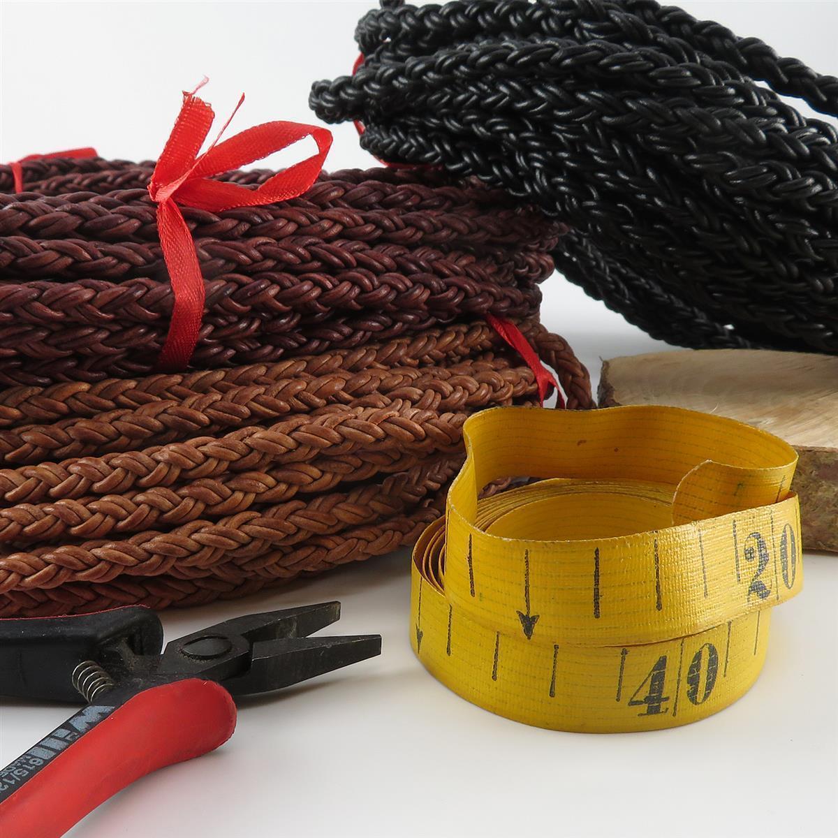 Lederschnur geflochten 7 mm - Antik Dunkelbraun. Länge: 10 m