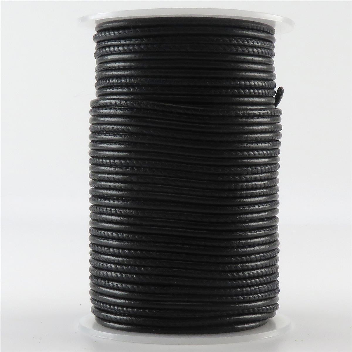 Lederschnur Rund gesäumt 2,5 mm - Schwarz. Länge: 5 m