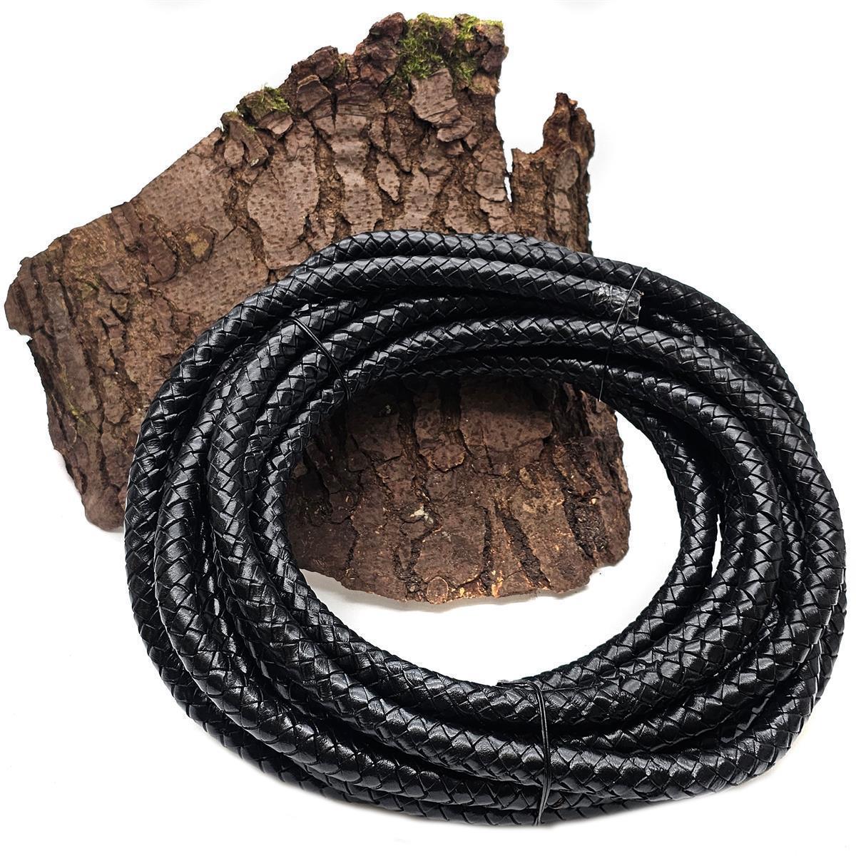 Lederschnur geflochten 15 mm - Schwarz. Länge: 5 m