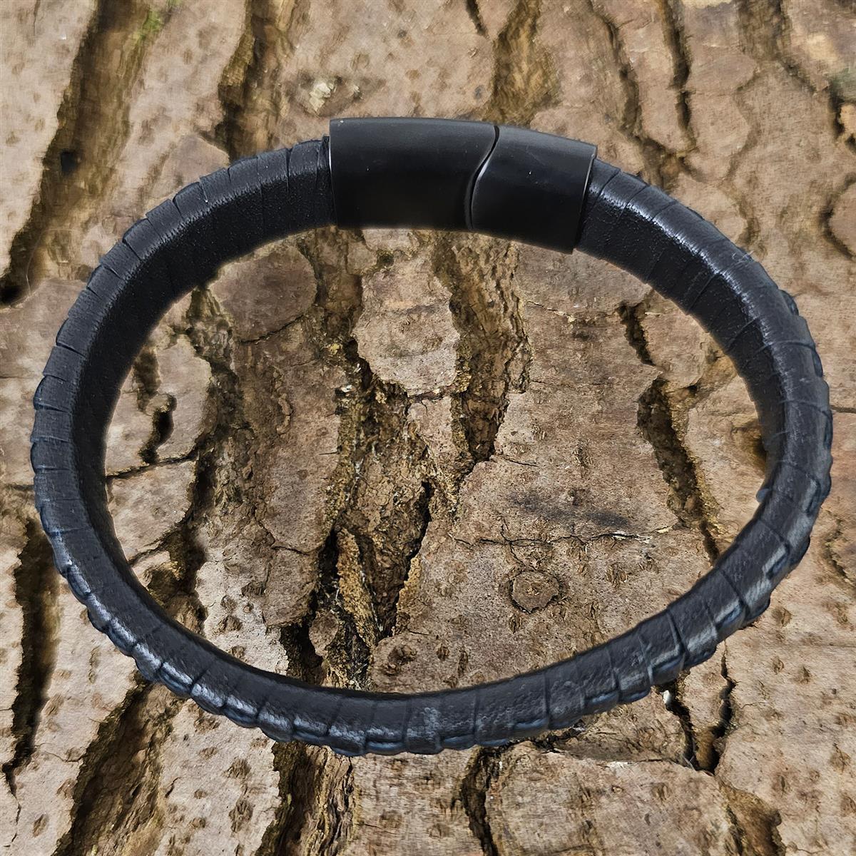 Geflochtenes Lederarmband flach - 12 mm Breite - Schwarz