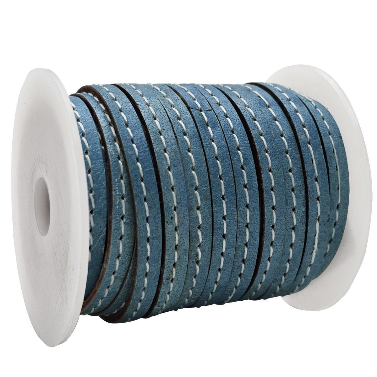 Lederband flach mit Ziernaht  5 x 1,5  mm - KO/12 Azurblau