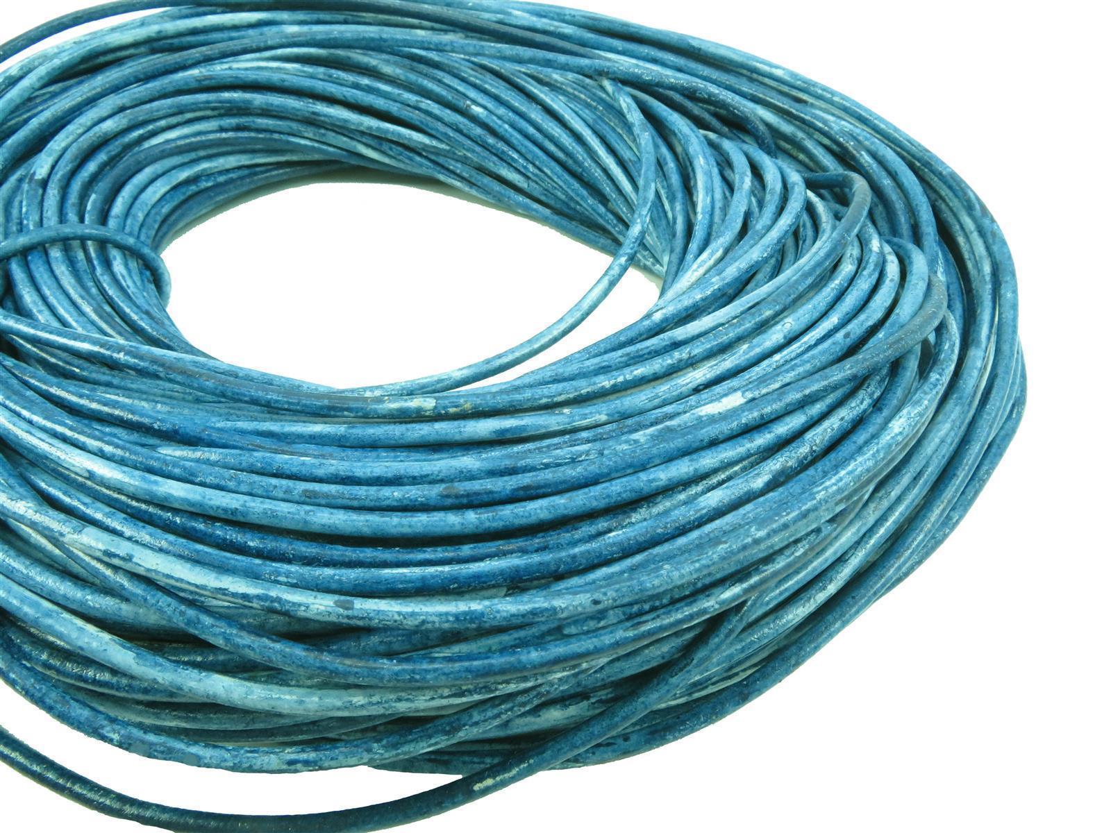 Lederschnur Rund 3 mm - Mesh Azur Blau. Länge: 100 m