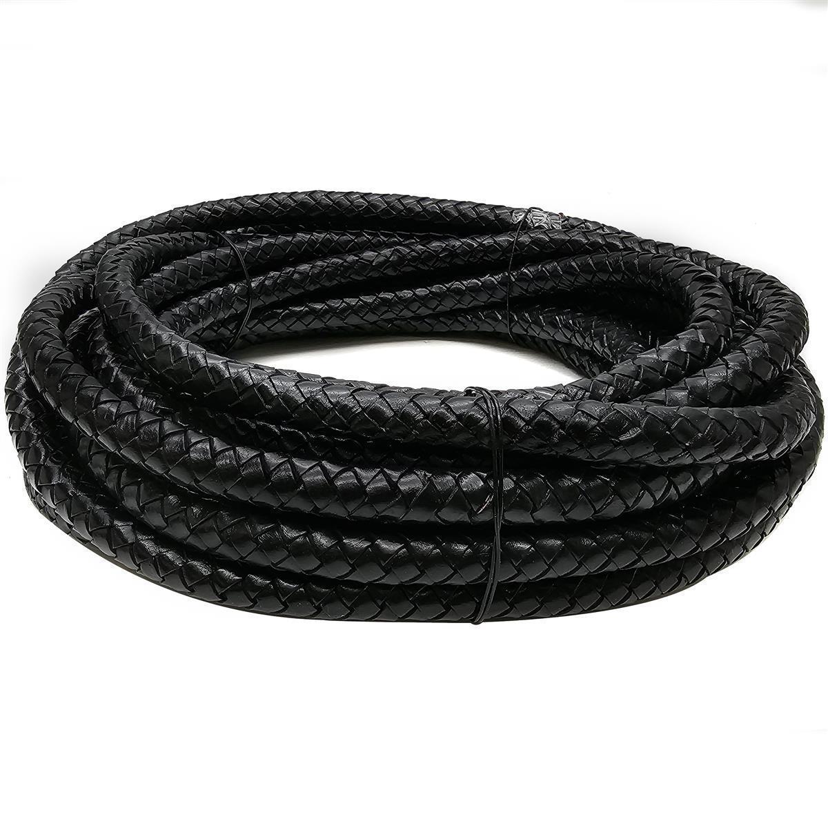 Lederschnur geflochten 15 mm - Schwarz. Länge: 5 m