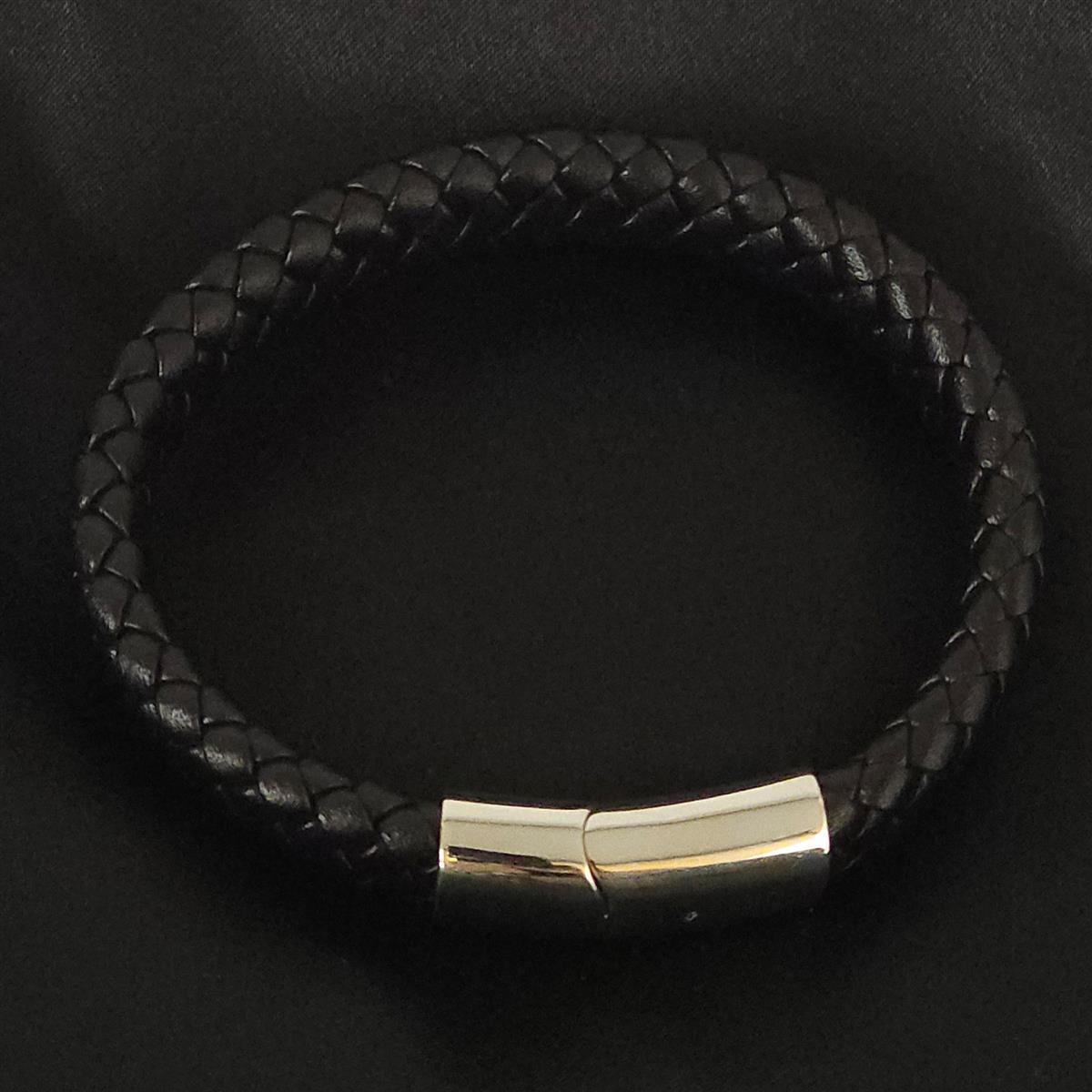 Geflochtenes Lederarmband flach - 12 mm Breite - Schwarz. Größe: 19 cm (S)