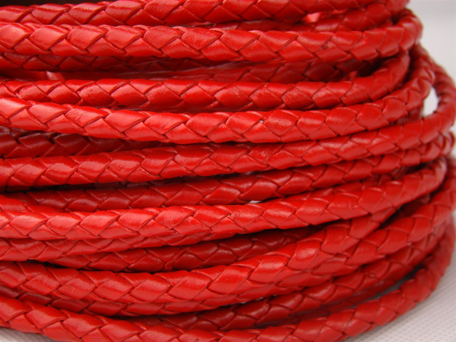 Lederschnur geflochten 3 mm - Rot. Länge: 10 m