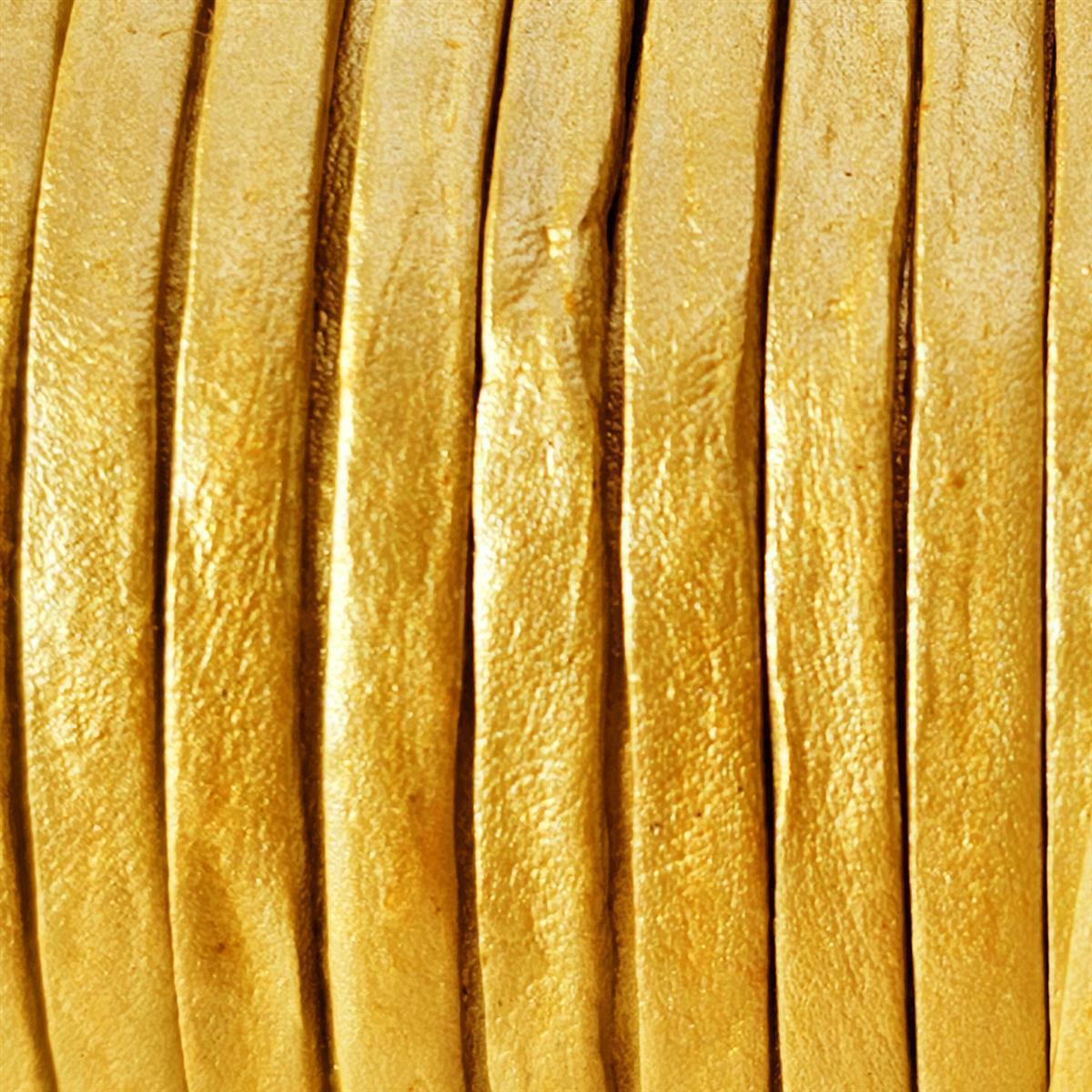 Lederband Flach 3 x 1 mm - Gold. Länge: 10 m