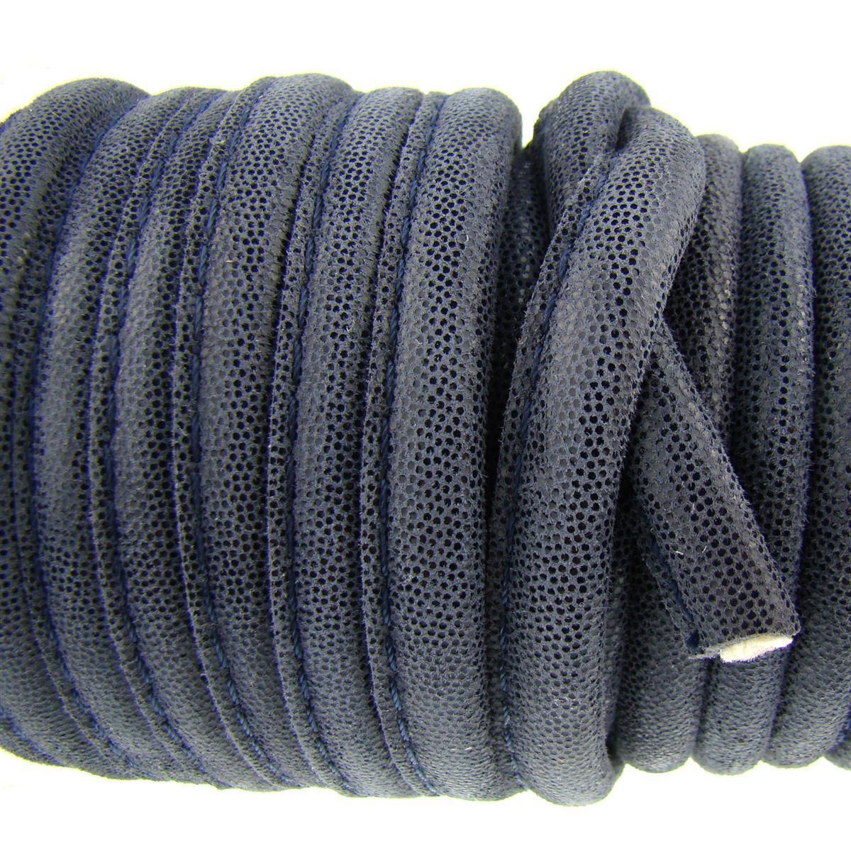 Lederschnur Oval gesäumt | Dicke:  5 mm - Punkte Blau. Länge: 5 m