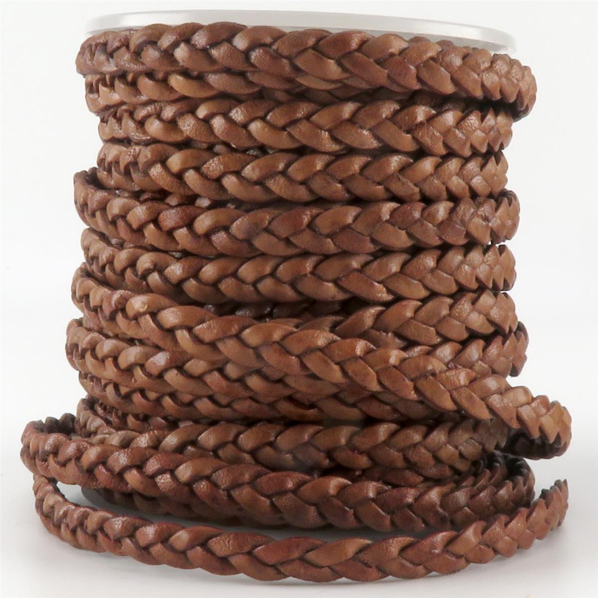 Lederschnur geflochten Flach 5 mm - Antik Hellbraun. Länge: 5 m