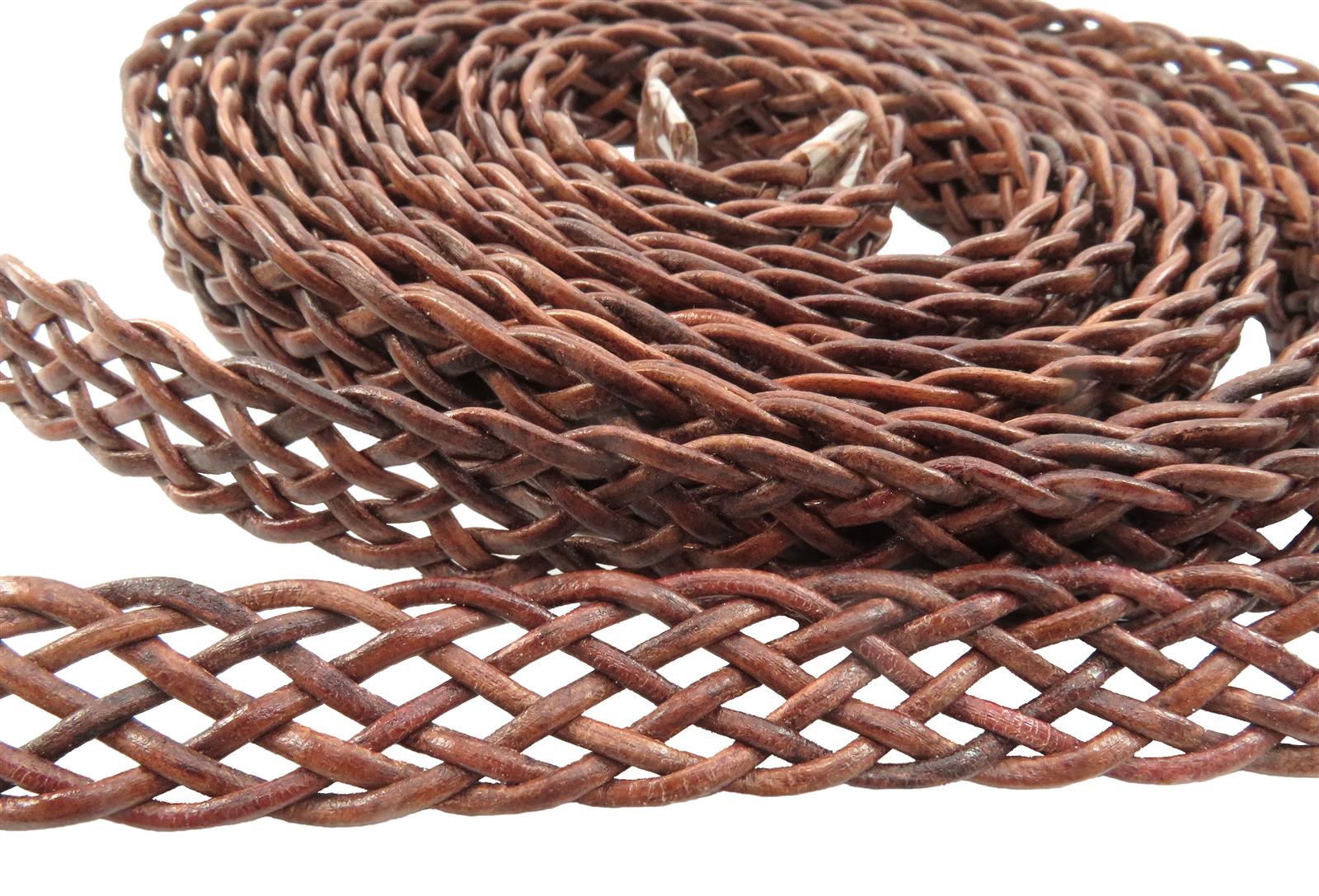 Lederband geflochten Flach 15 mm, Dicke: ca. 2,5 mm, Länge: 1 m. Antik Braun