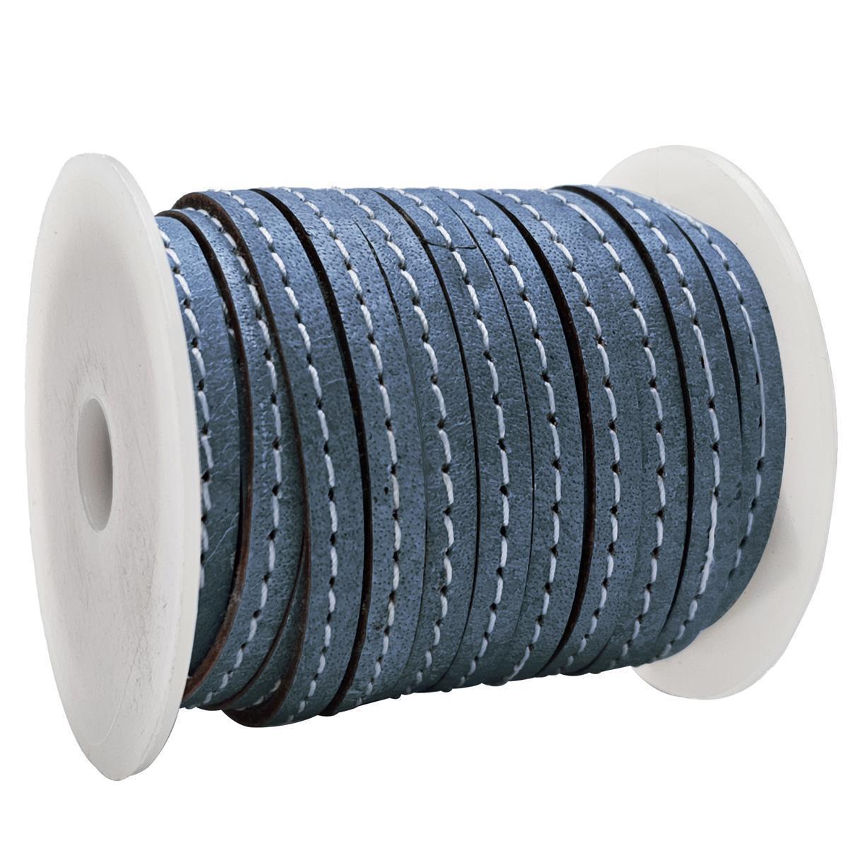 Lederband flach mit Ziernaht  5 x 1,5  mm - KO/07 Blau