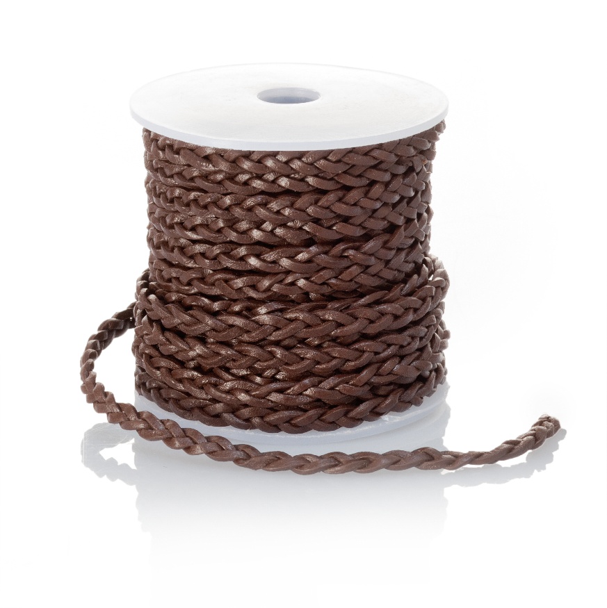 Lederschnur geflochten Flach 4 mm - Braun. Länge: 5 m