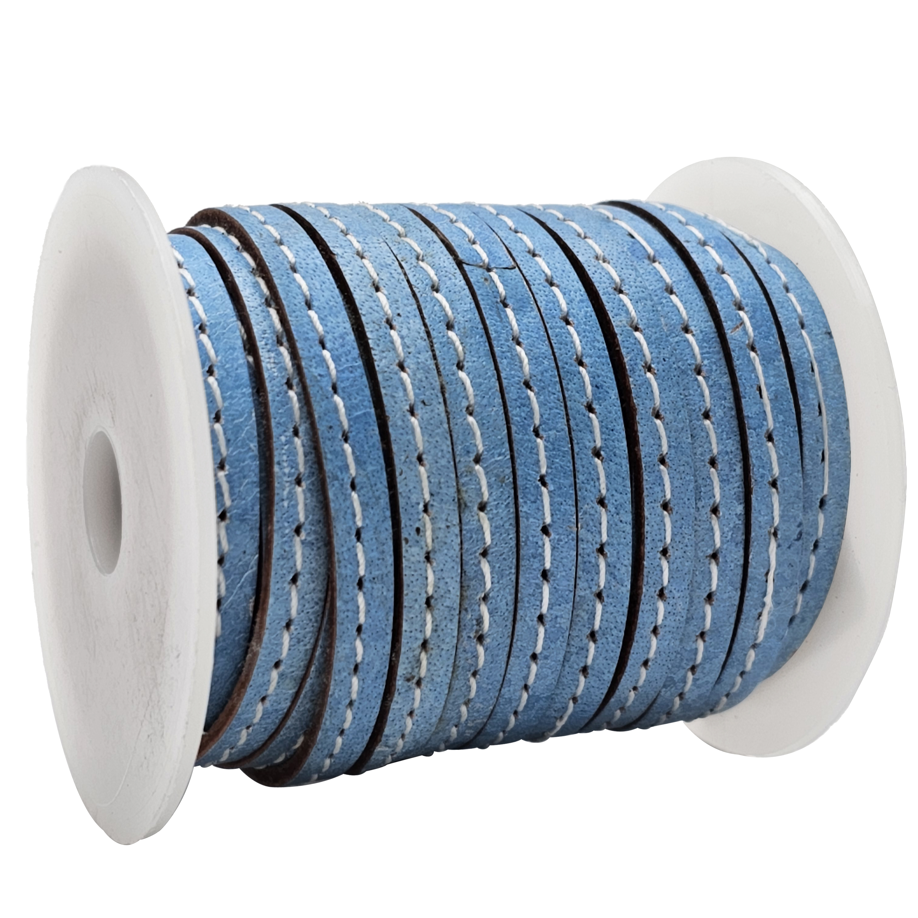 Lederband flach mit Ziernaht  5 x 1,5  mm - KO/15 Mittelblau 10 m