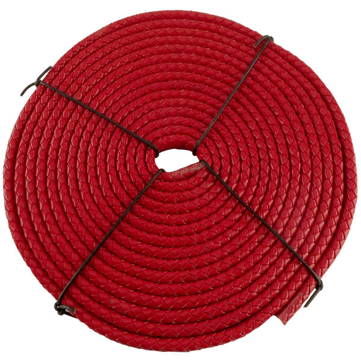 Lederschnur geflochten Oval 10 mm x 6 mm - Rot. Länge: 3 m
