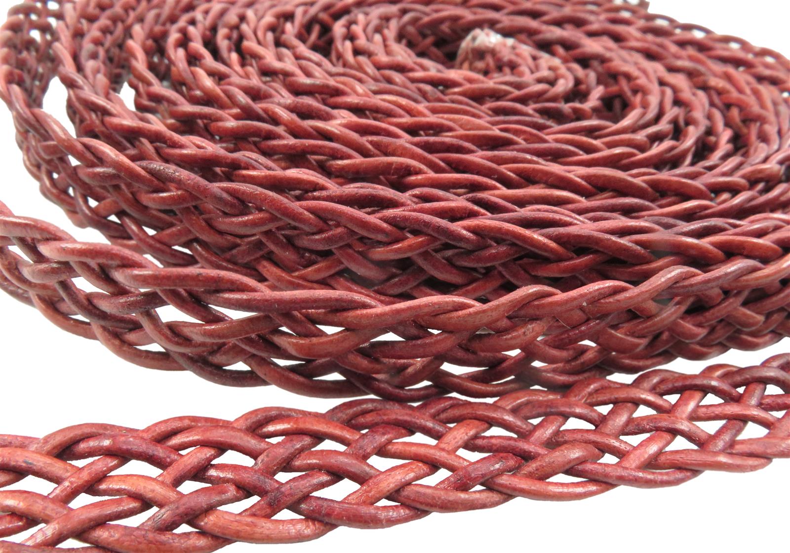 Lederband geflochten Flach 15 mm, Dicke: ca. 2,5 mm, Länge: 1 m. Rot