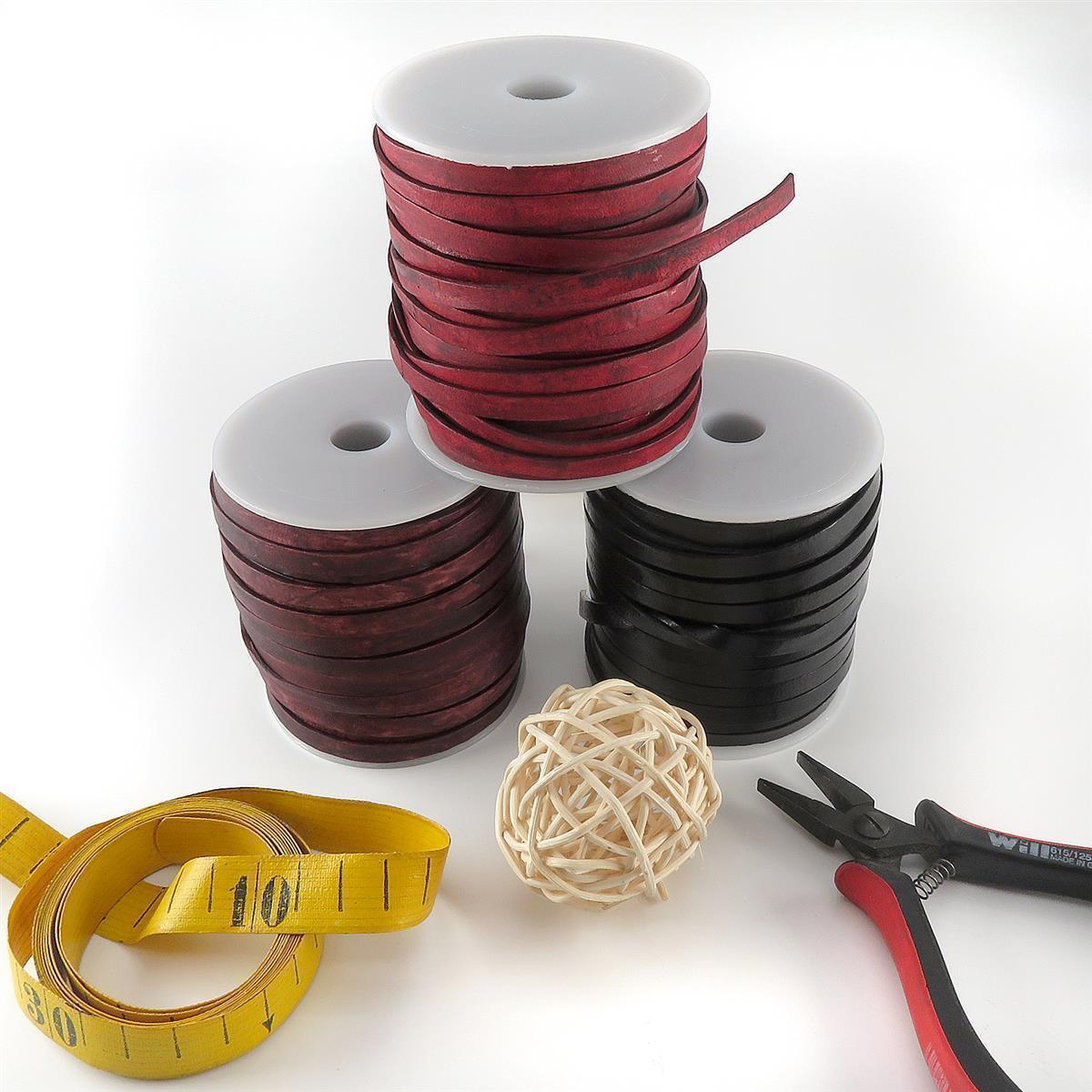 Lederband Flach 6 mm x 1,5 mm - Antik Rot