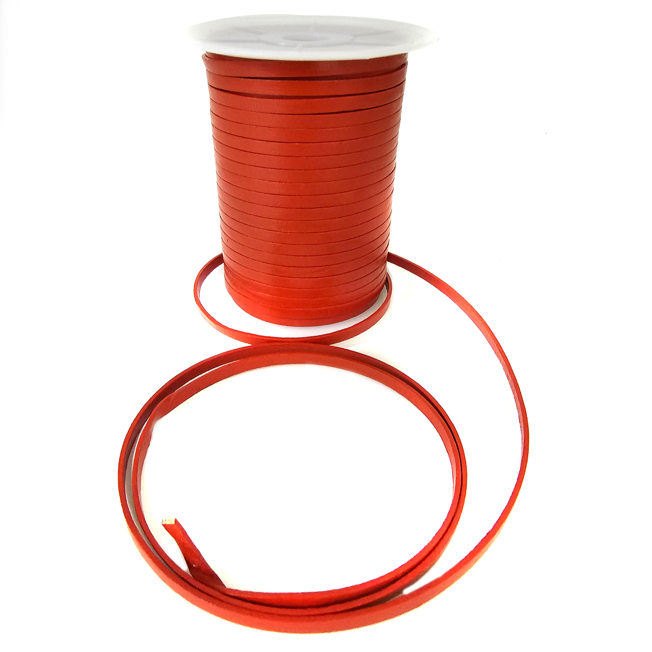 Lederband Flach 5 mm x 1,5 mm - Orange. Länge: 50 m auf Rolle