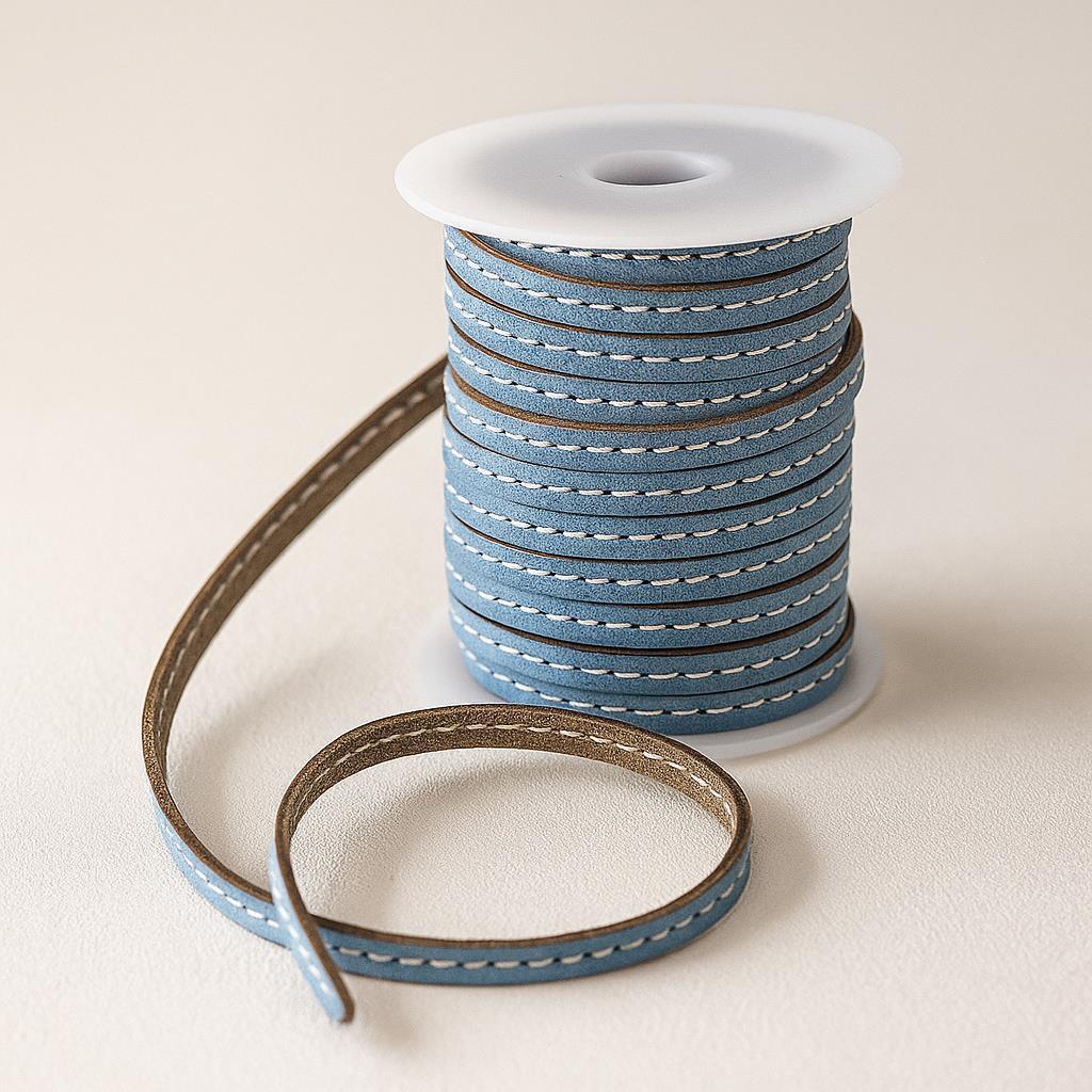 Lederband flach mit Ziernaht  5 x 1,5  mm - KO/19 Grau | 3 m