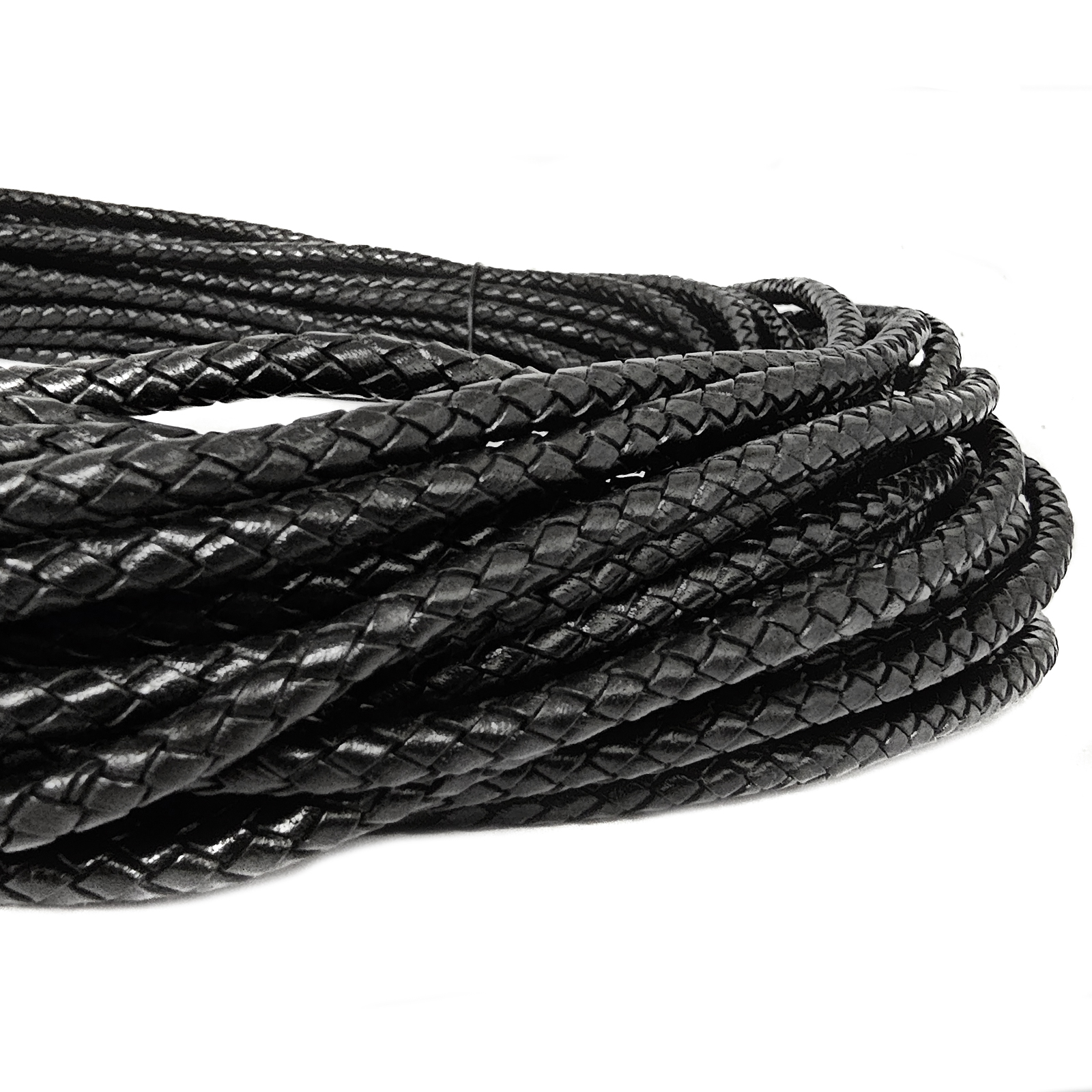 Lederschnur geflochten 5 mm - Schwarz. Länge: 20 m