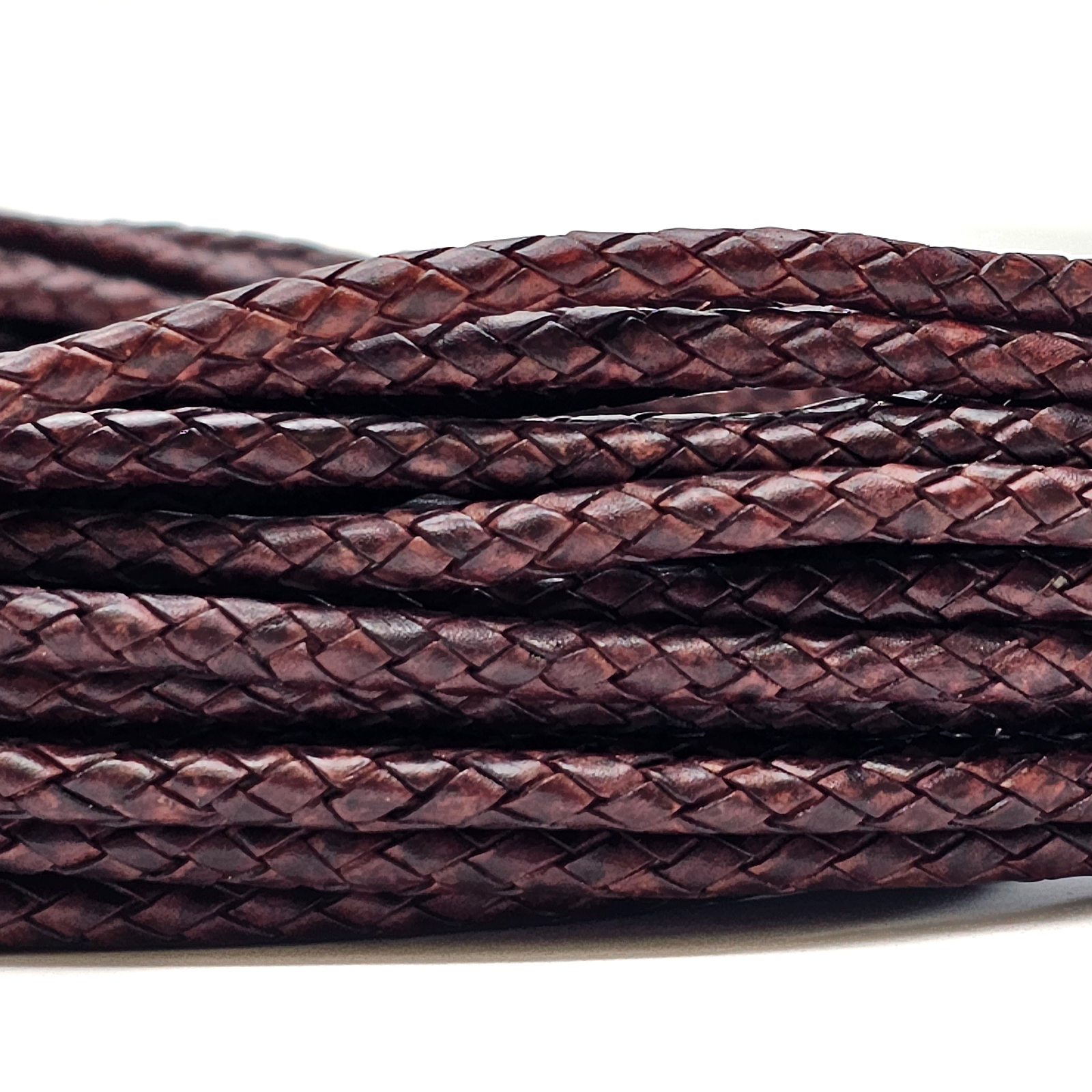 Lederschnur geflochten 5 mm - Antik Braun. Länge: 15 m