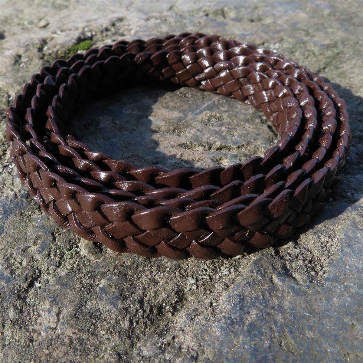 Lederschnur geflochten Flach 12 mm - Braun. Länge: 10 m